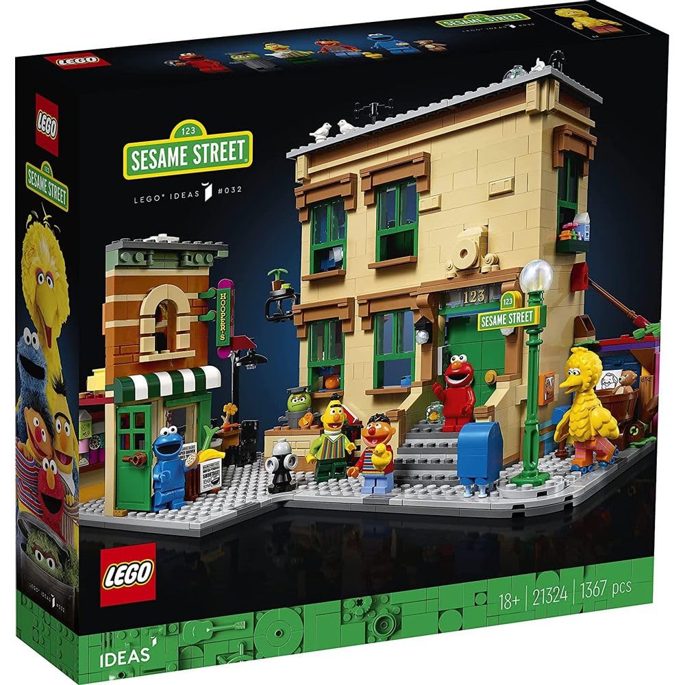 LEGO Ideas 123 Sesame Street 21324 Kit de construction pour adultes avec Elmo, Cookie Monster, Oscar The Grouch, Bert, Ernie et Big Bird, 1 367 pièces, Multicolore, Taille unique