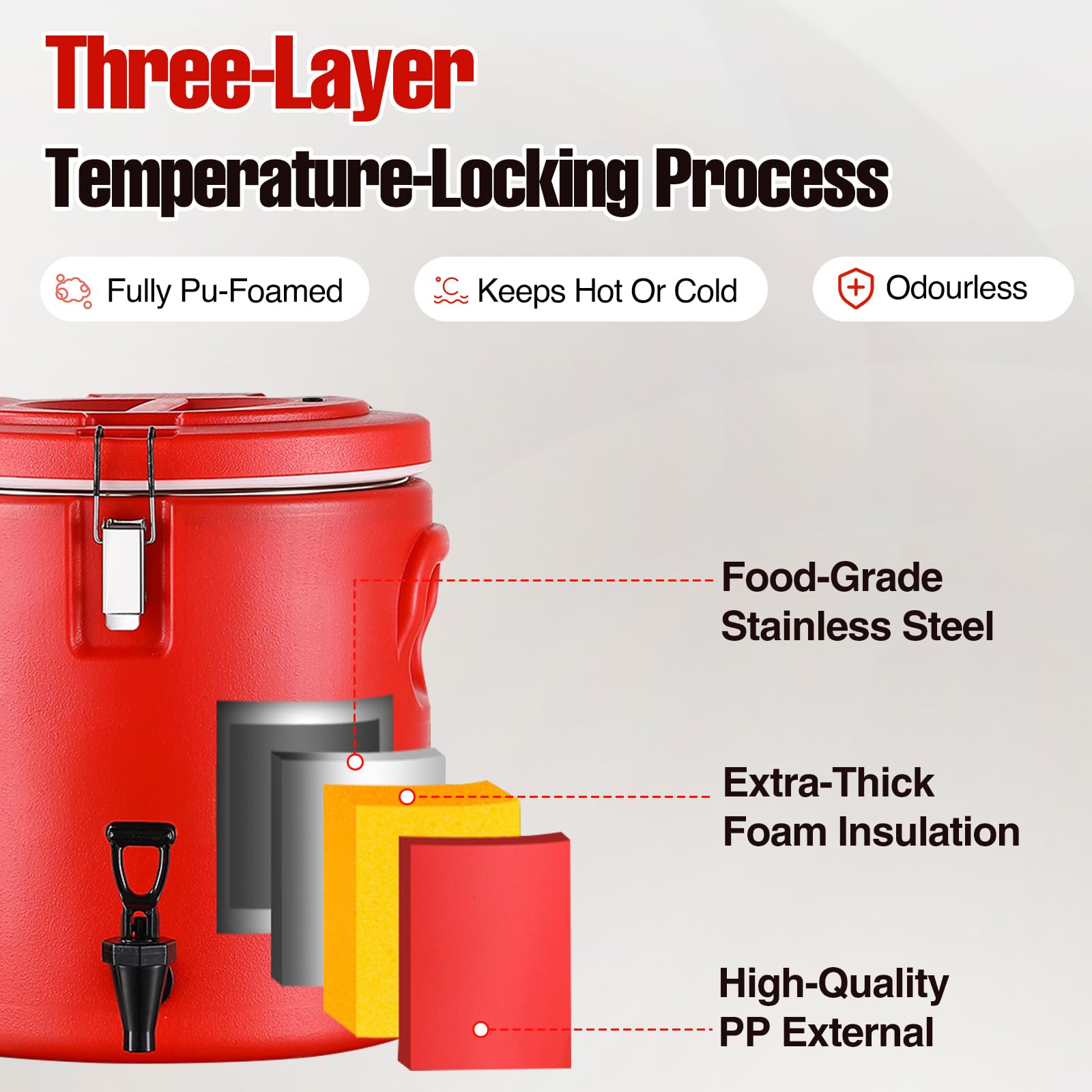 Contenitore termico da 12 litri con rubinetto, contenitore termico portatile per zuppe, scaldavivande con rivestimento interno in acciaio inox per alimenti e acqua