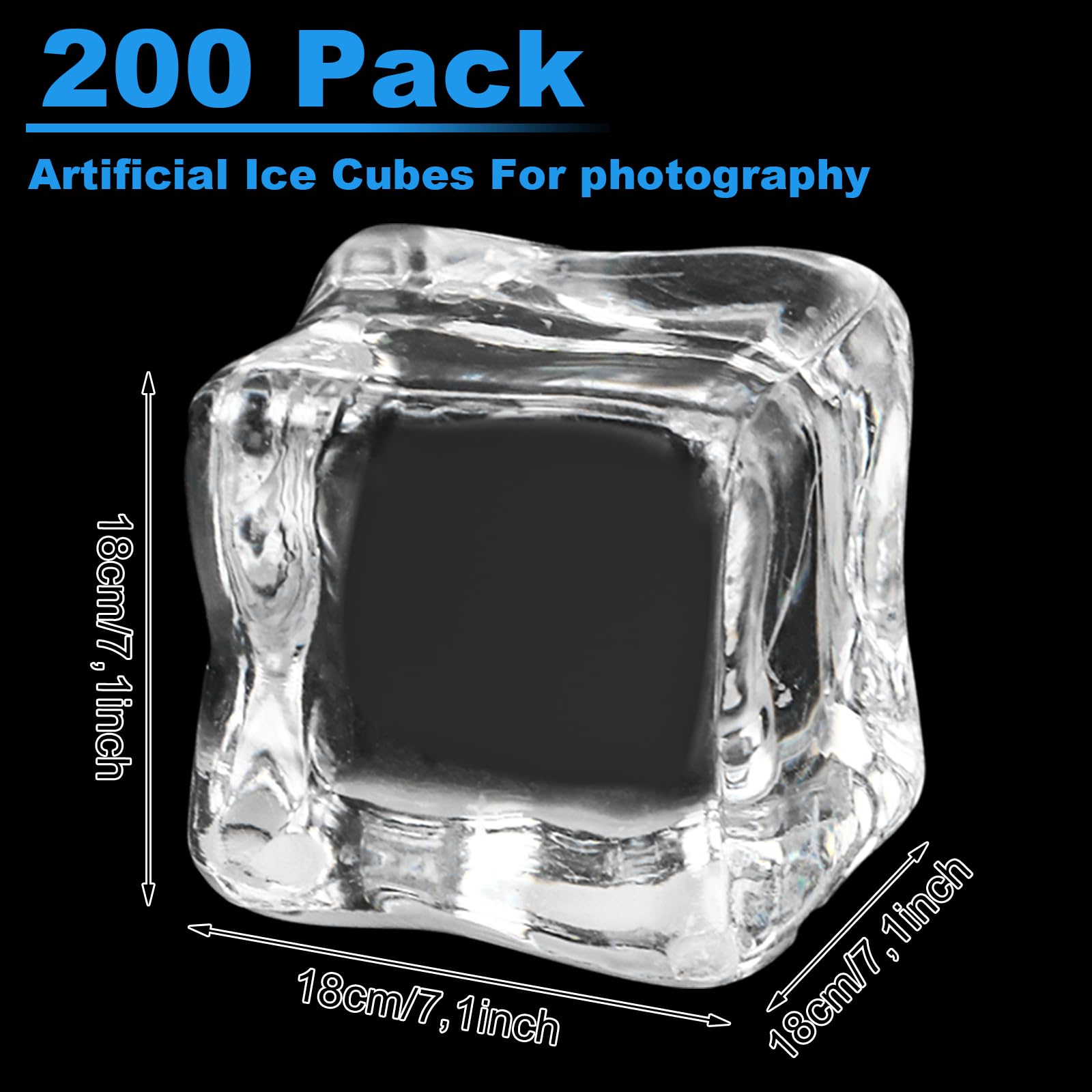 200 cubitos de hielo decorativos reutilizables, 18 mm de plástico artificial, cubos de hielo artificiales transparentes, cubos de hielo de plástico, para centros de mesa, accesorios