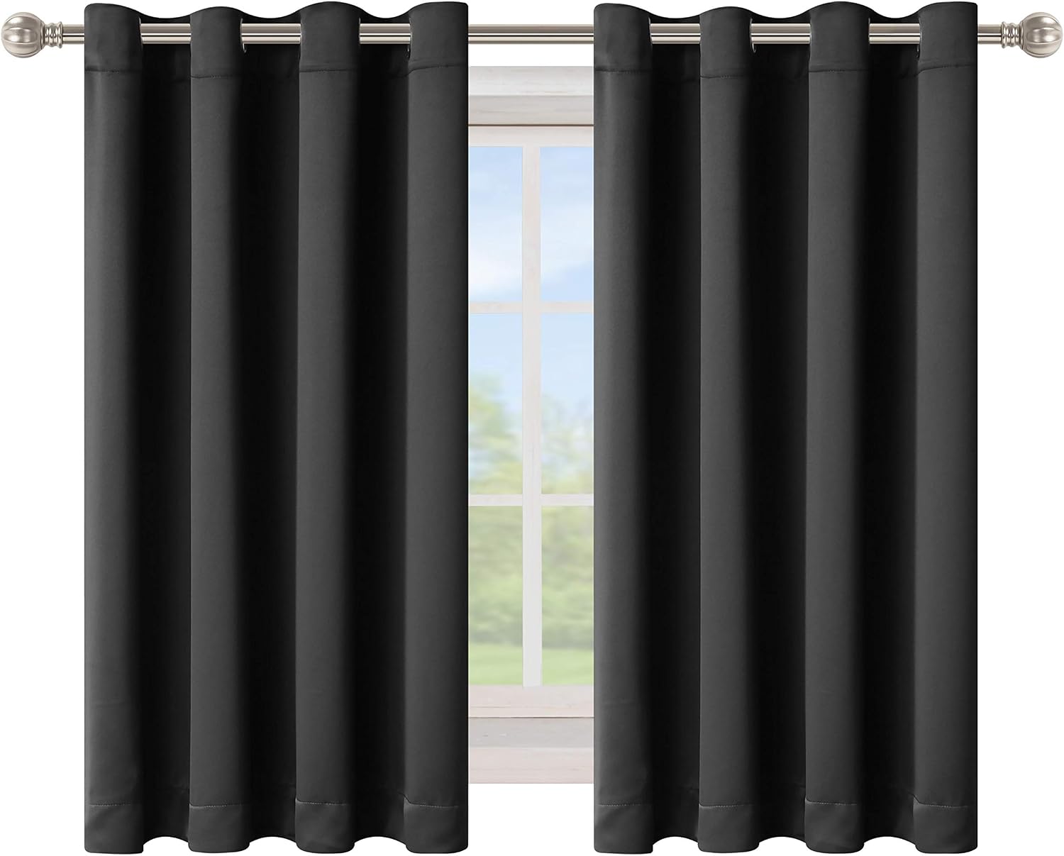 LORDTEX Blackout Curtains for Bedroom, Thermal Insulated Blackout Drapes with Grommet Top, Room Divider - Noise Reducing and Light Blocking Window Treatment Panels (Black, 52 x 45 inch)