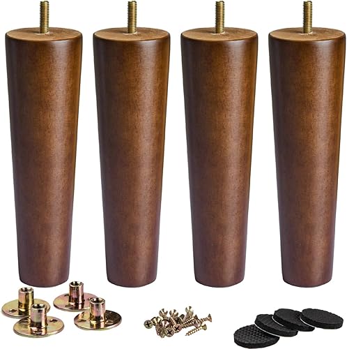 Patas de madera para muebles de 4 pulgadas 3.9 in, juego de 4 patas de repuesto de muebles de madera maciza de nogal M8 con pernos preperforados de