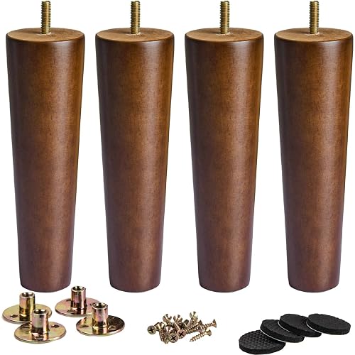La Vane 5inch Solid Wood Furniture Legs, Walnut Finish & Tapered, 4-Pack