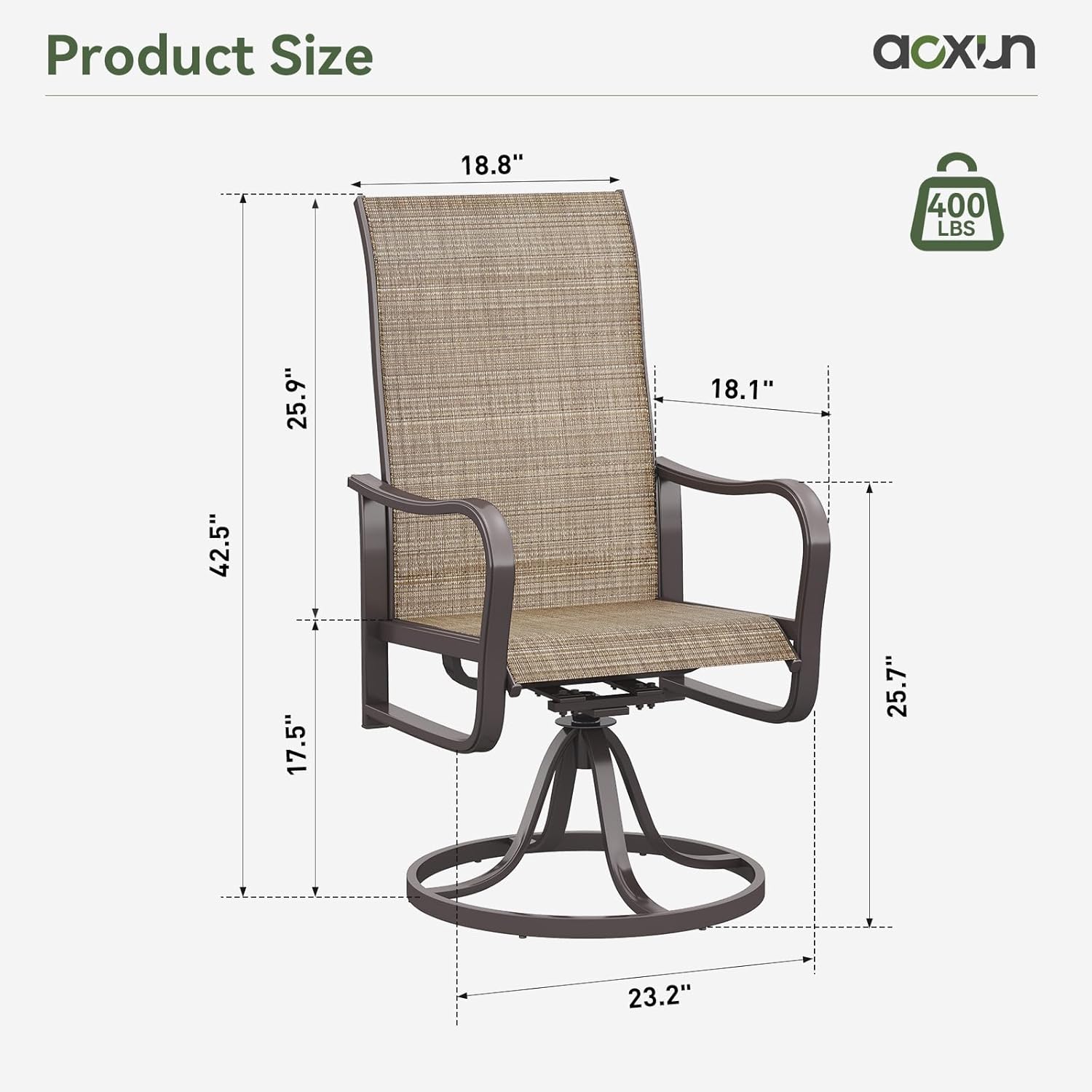 Aoxun Patio Chairs, Swivel Outdoor Chairs Set of 2, Textilene Outdoor Swivel Rocker Patio Chairs for Lawn (2-Pack, Brown)