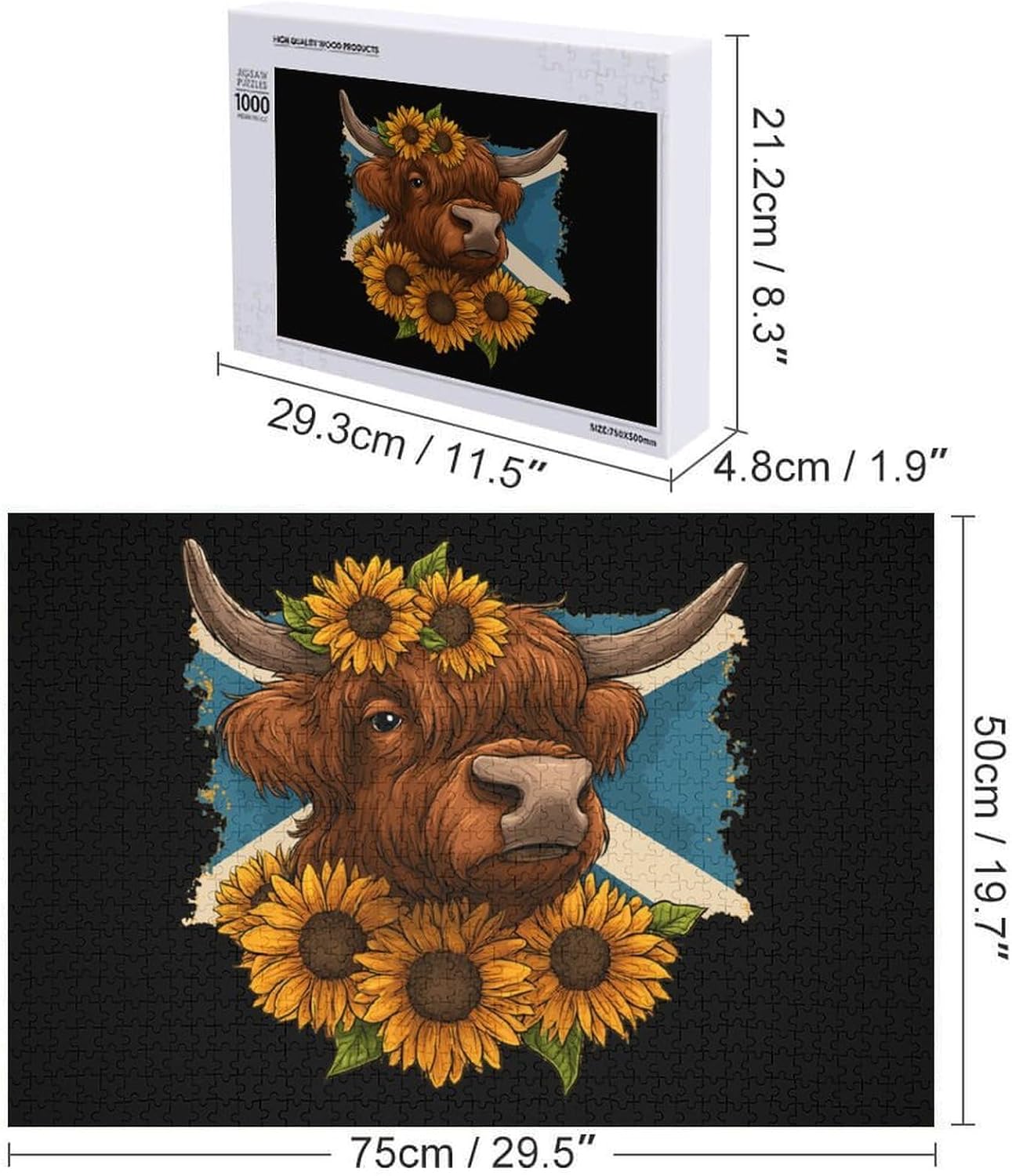 Scottish Flag Highland Cow Puzzles for Adults 1000 PCS Wooden Jigsaw Puzzle Wall Decor Christmas