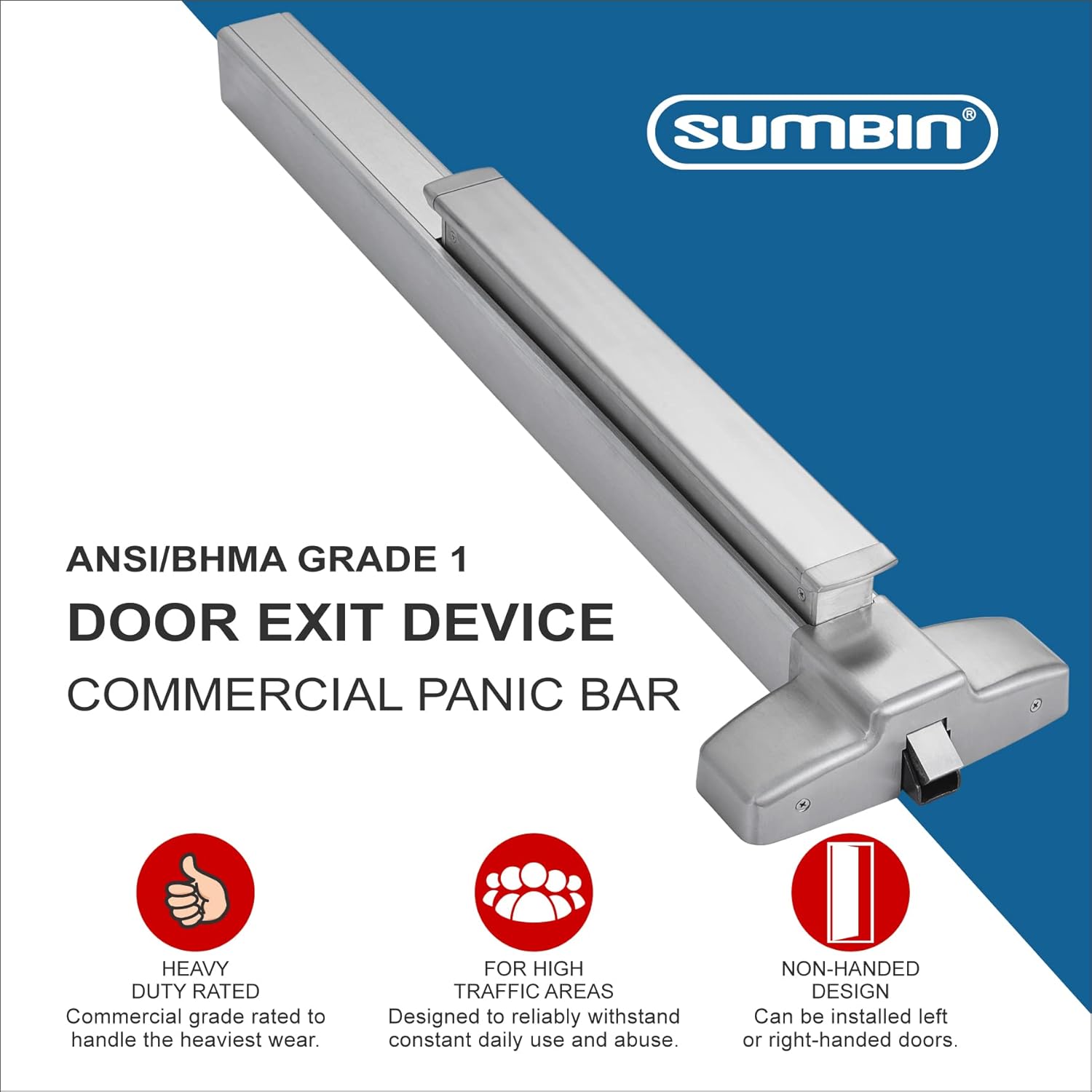 Commercial Push Panic Bar and Panic Exit Device in Aluminium Material Meet ANSI Grade 1 and UL 3H Fire Rated with Dogging Function