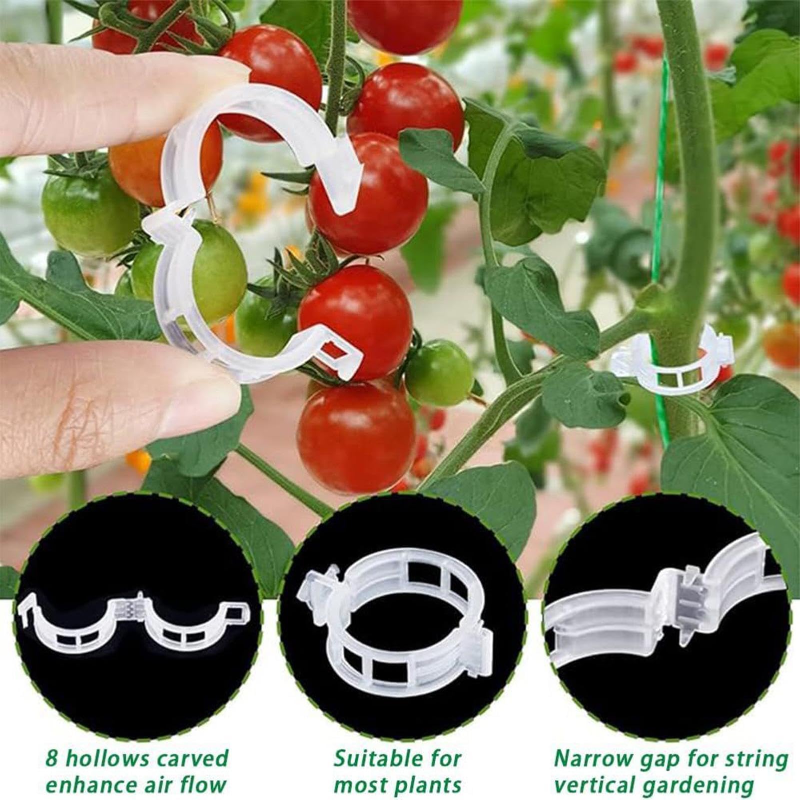 Ganci per Pomodori Con Cordino E Clip Di Supporto Anti-Pizzicamento | 40 Pezzi Ganci da per Piante Rampicanti Per Cetrioli, Frutta, Colture, Interno Ed Esterno, Giardino, Fattoria, Patio, Serra
