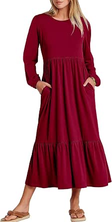 ANRABESS Women's Long Sleeve Fall Flowy Maxi Dress