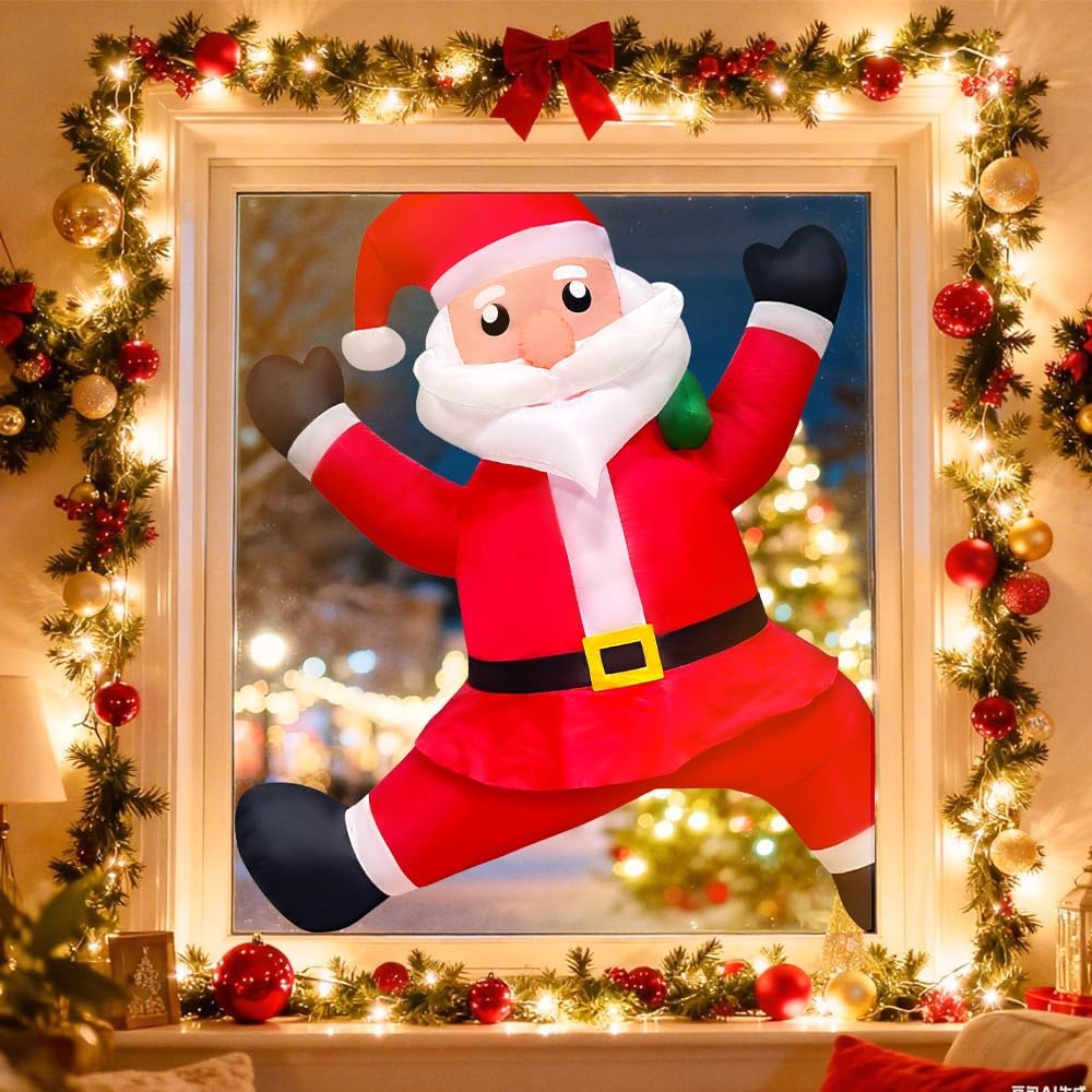 KOOY 6FT Christmas Inflatables Climbing Santa, Blow Ups Xmas Hanging Santa Outdoor Decorations with LED Light Up for Xmas Yard Outdoor Roof Christmas Decorations