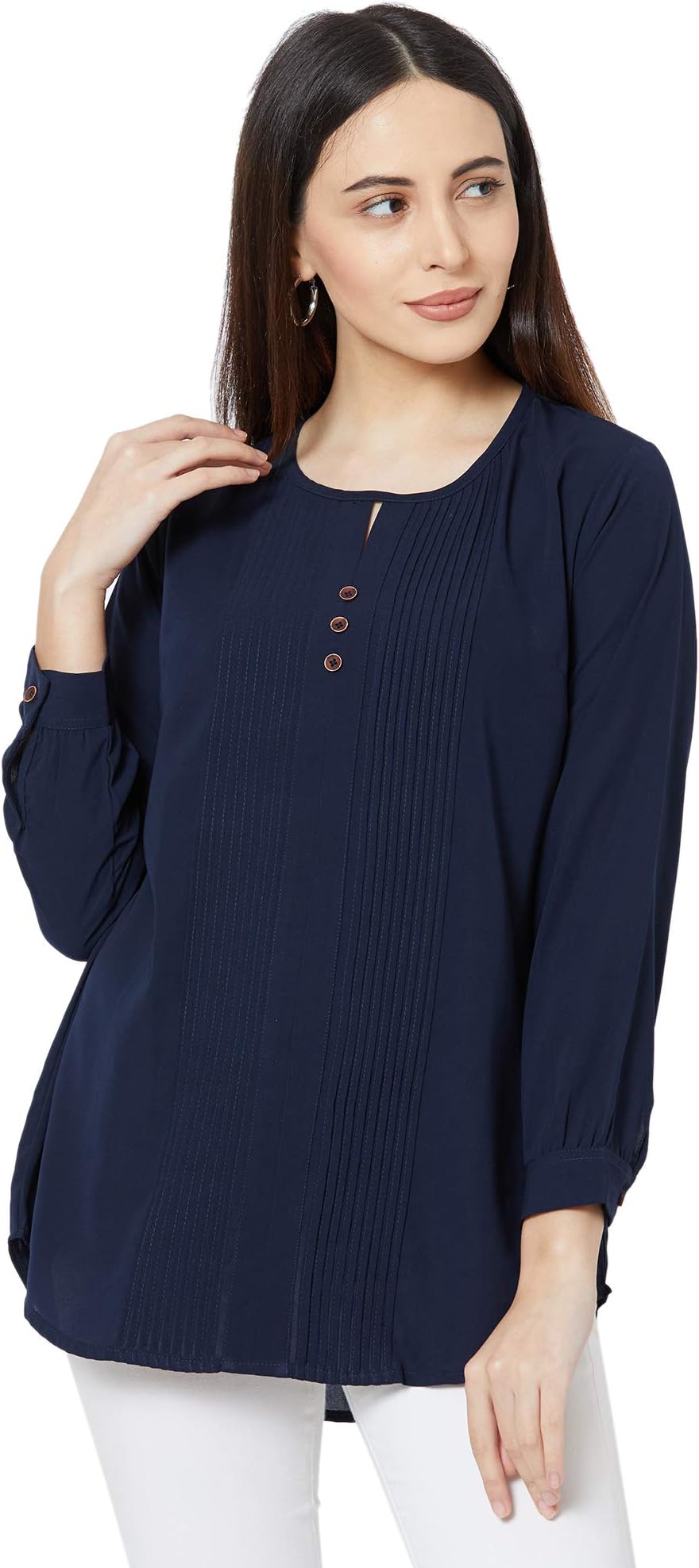 Go.4.it Women’s Full Sleeves Georgette Top with Front Pintucks