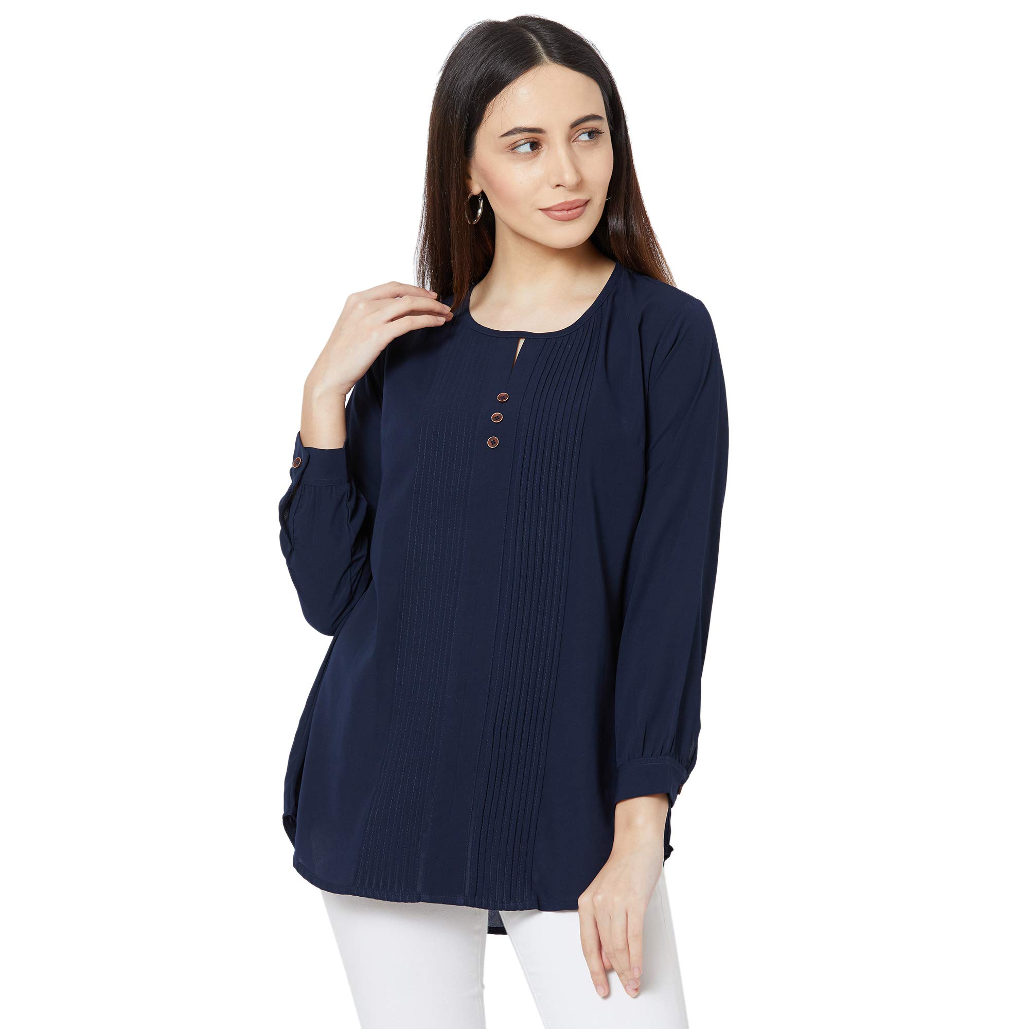 Go.4.it Women’s Full Sleeves Georgette Top with Front Pintucks