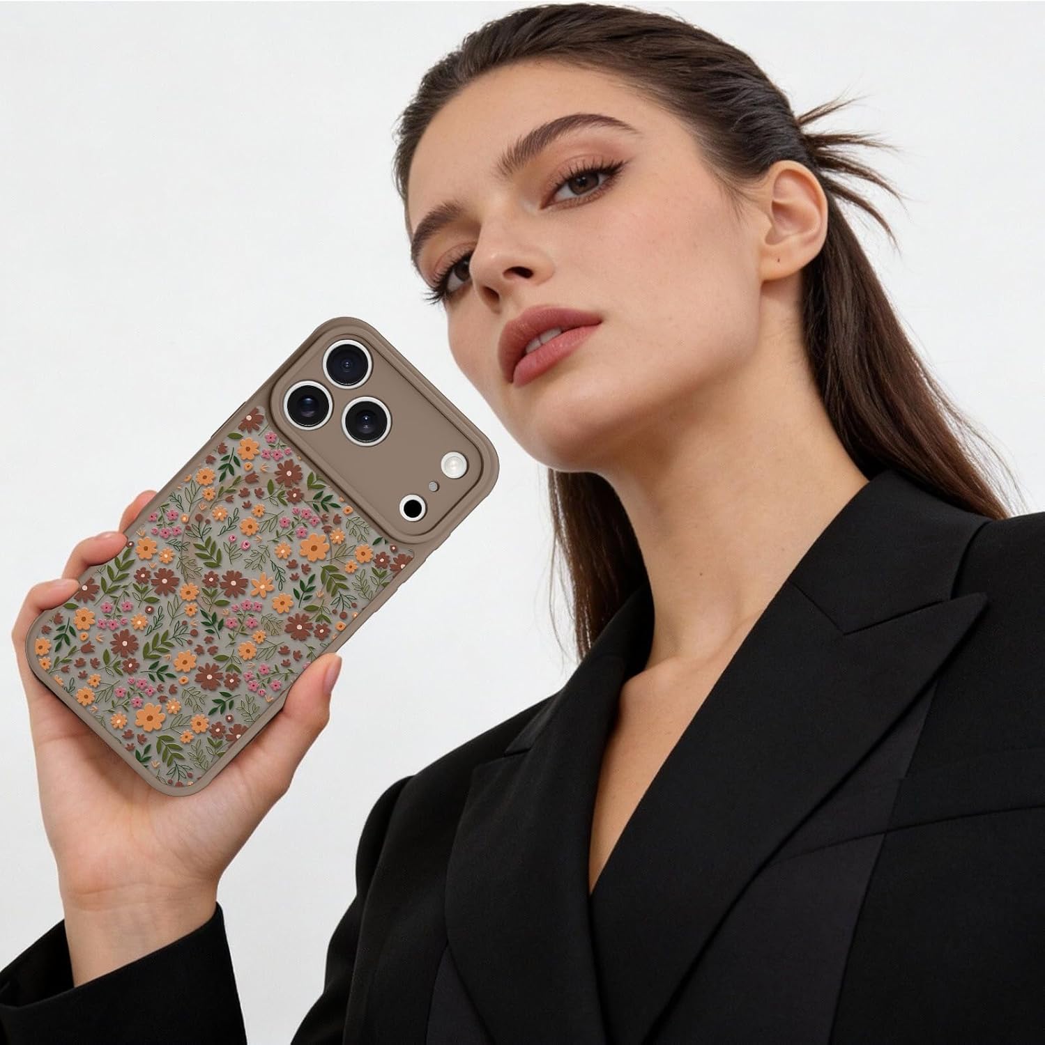 Magnetic for iPhone 17 Pro Case, Compatible with Magsafe, Cute Flower Floral Design for Women Girls, Translucent Matte Camera Protection Shockproof Phone Cover, Brown