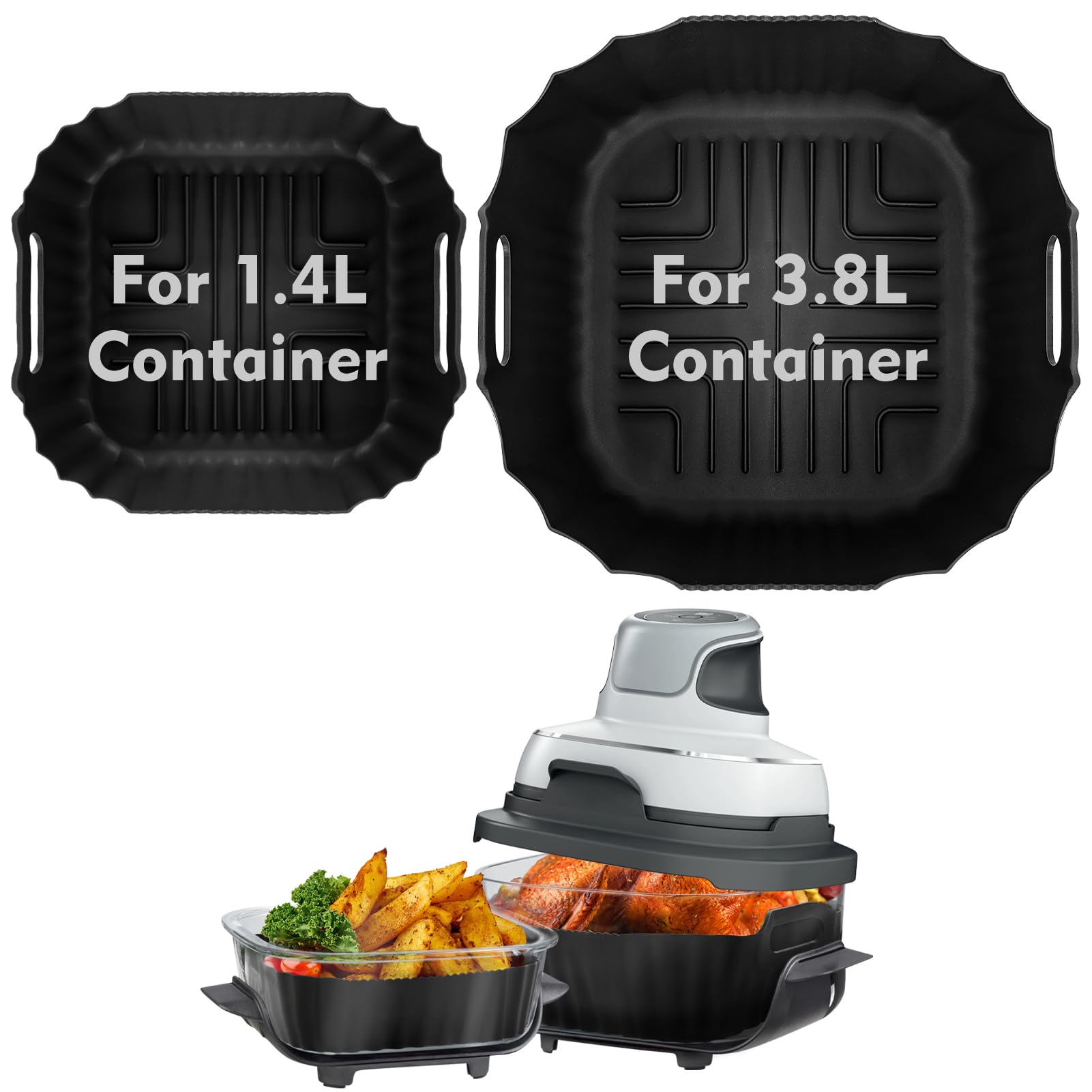 YQL Silicone Air Fryer Liners for Ninja CRISPi Air Fryer FN101UK, Reusable Square Air Fryer Accessories for Ninja Crispy, Large & Small for 3.8L & 1.4L Glass Container, Ideal for Reducing Cleanup