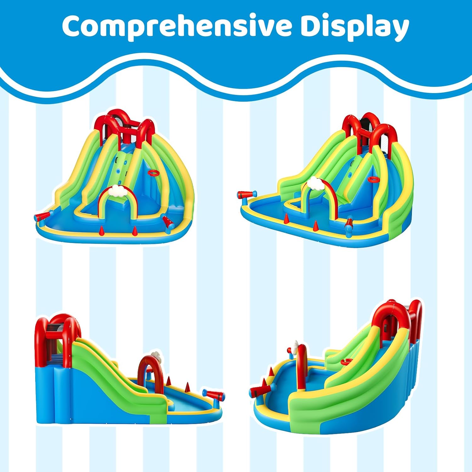 Inflatable Water Slide for Kids Backyard with 450W Blower, Jumping Castle with Water Slide, Water Park Bounce House for Indoor and Outdoor Activities