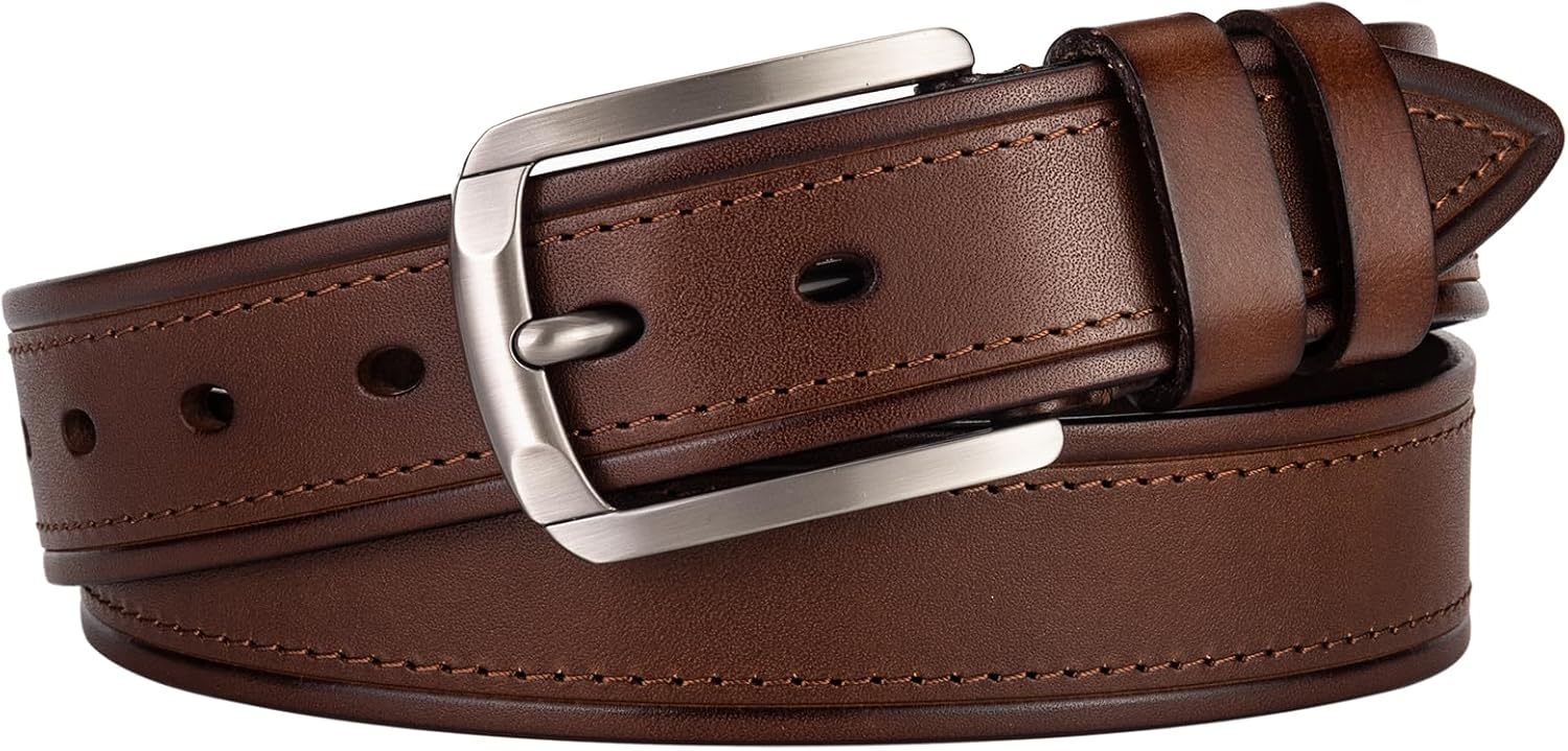 Full Grain Genuine Leather Men Belt 2026, 1.5" Wide Real Leather Western Cowboy Men's Belts for Trousers