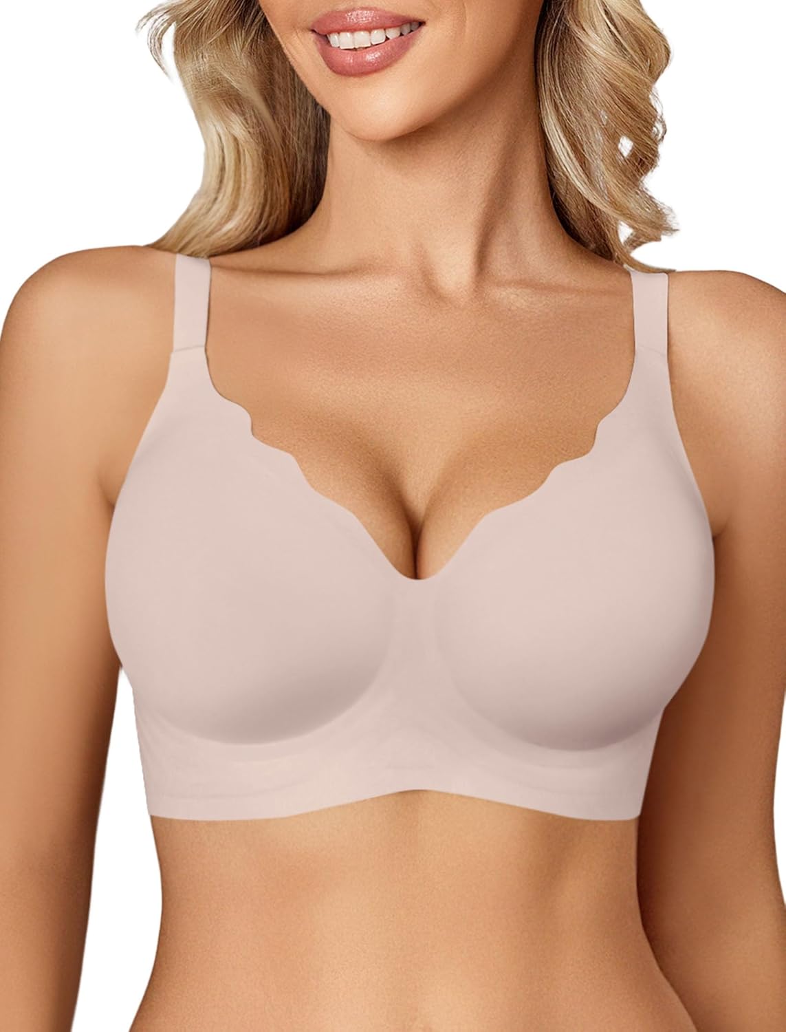 Avidlove Jelly Bras for Women No Underwire Seamless Bralettes Wireless Push Up Scalloped Full Coverage Sports Everyday Bra