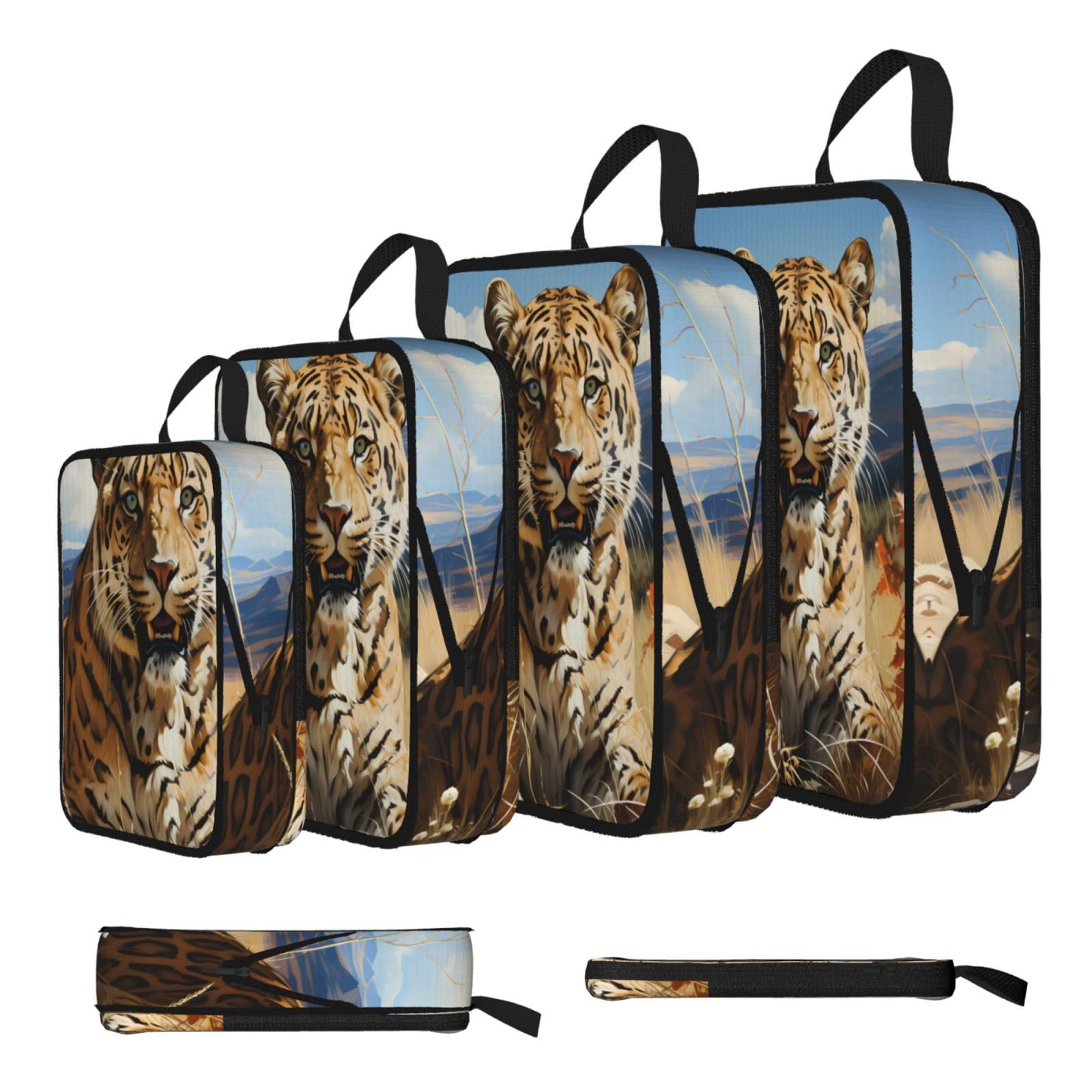 Sxzvvbn Black Leopard In Search Of Prey Compression Packing Cubes 4 Piece Set