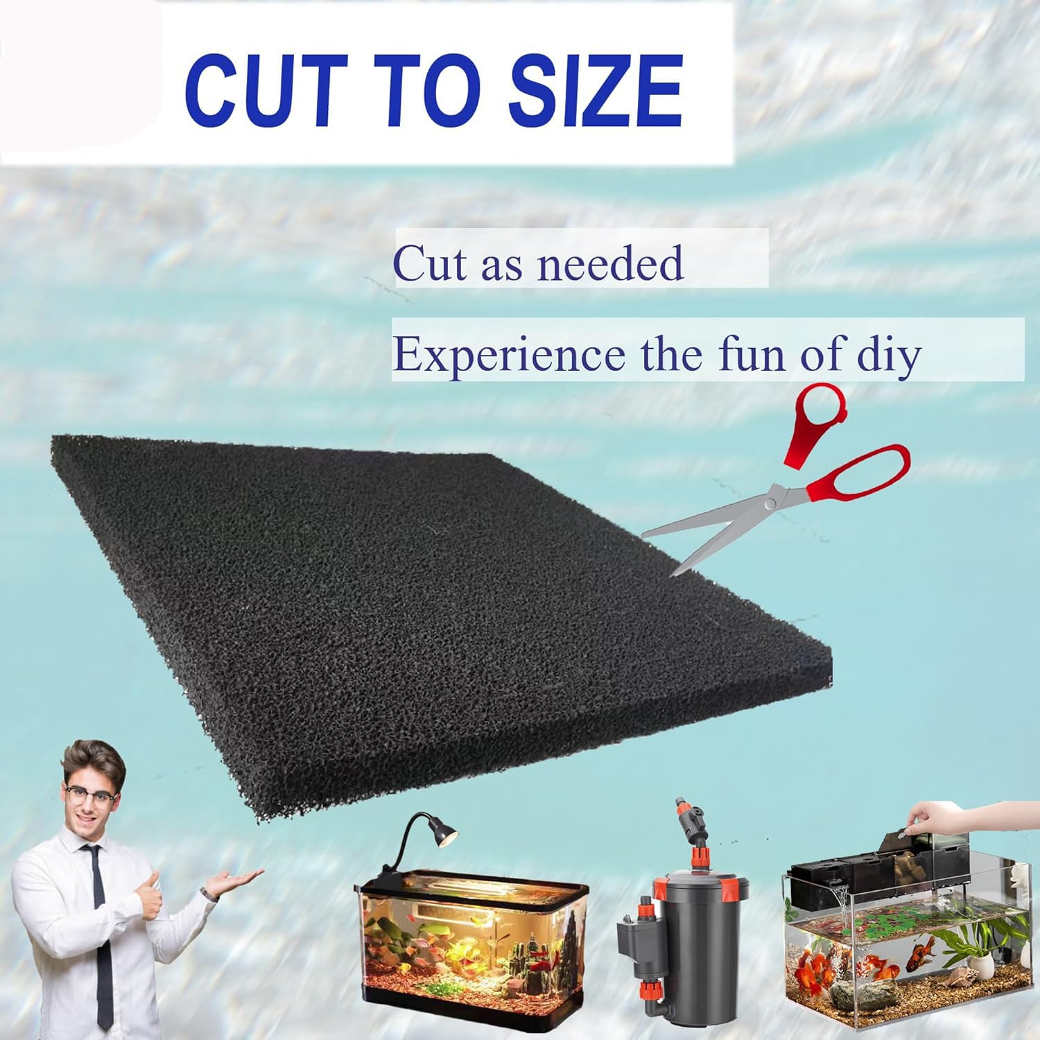 MEISO 5 Pezzi Filtro Carbone Attivo, Cuscinetti di Ricambio per Filtro per Acquario, in Spugna di Carbone Attivo, Filtro Multiuso a Carboni Attivi, Compatibili con Pesci e Acquari