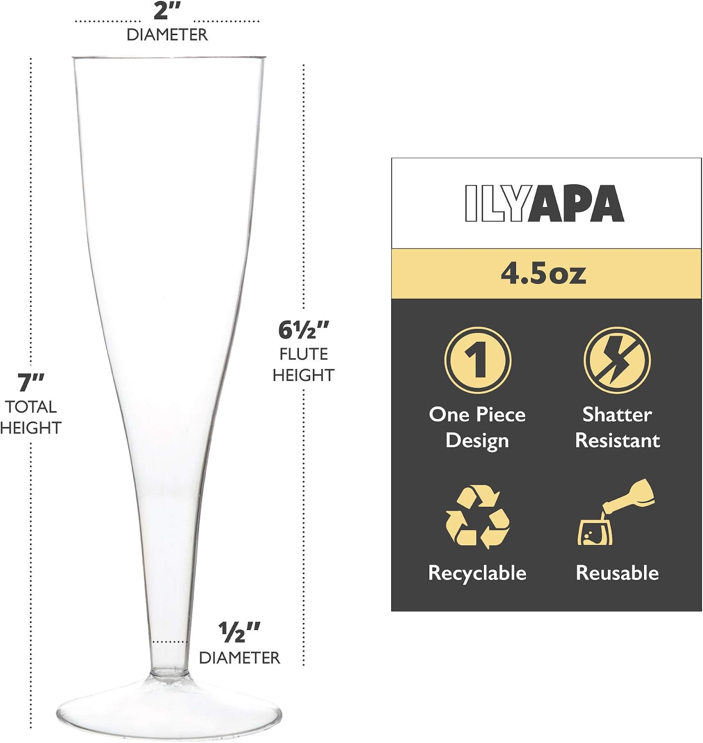 72 Premium Plastic Champagne Flutes - Bulk One Piece Champagne Glasses for Wedding, Party, Toasting, Mimosa or Cocktails