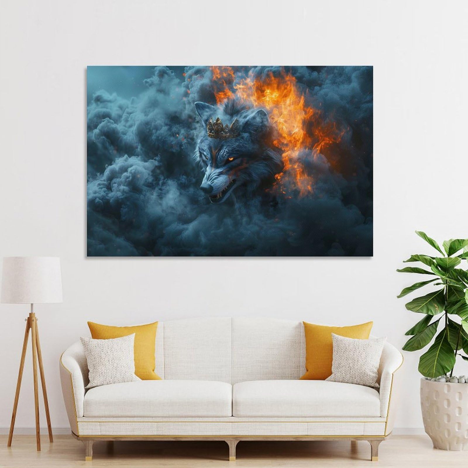 Junmoney Home Decor Wall Art Fiery Wolf King, 24x36inch(60x90cm), for Hallway, Bedroom Or Modern Interiors, Gift Idea for Housewarming And Birthdays