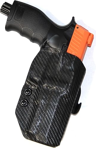 REVKEL Custom OWB Paddle Kydex Holster CCW para pistola de bolas de pimienta UMAREX T4E PDP50. Dibujo negro a la derecha. Hecho a mano en Texas, EE.
