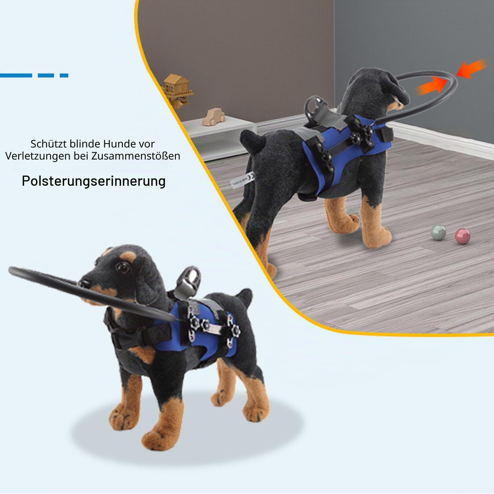 Blindenhundegeschirr, einfach zu befestigender, Einstellbarer Blindenhund-Stoßstangenschutz, schafft Vertrauen für Blinde Haustiere, Anti-Kollisions-Blindenhund-Zubehör (S)