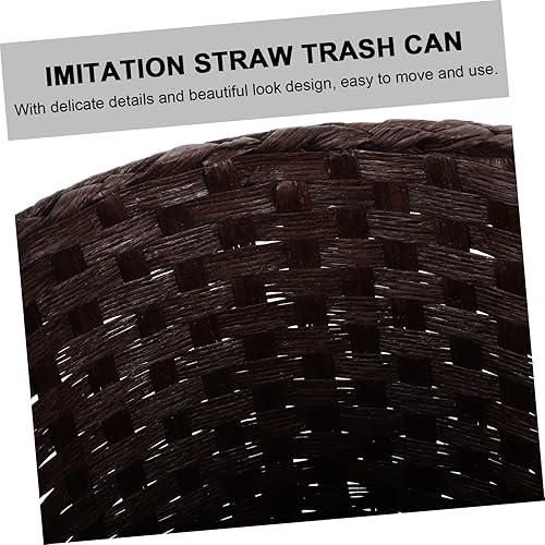 Miniatura 5 de Garneck Recipientes de basura de paja de imitación con tapas, cubo de basura de bambú personalizado, pequeño bote de basura automático para baño,