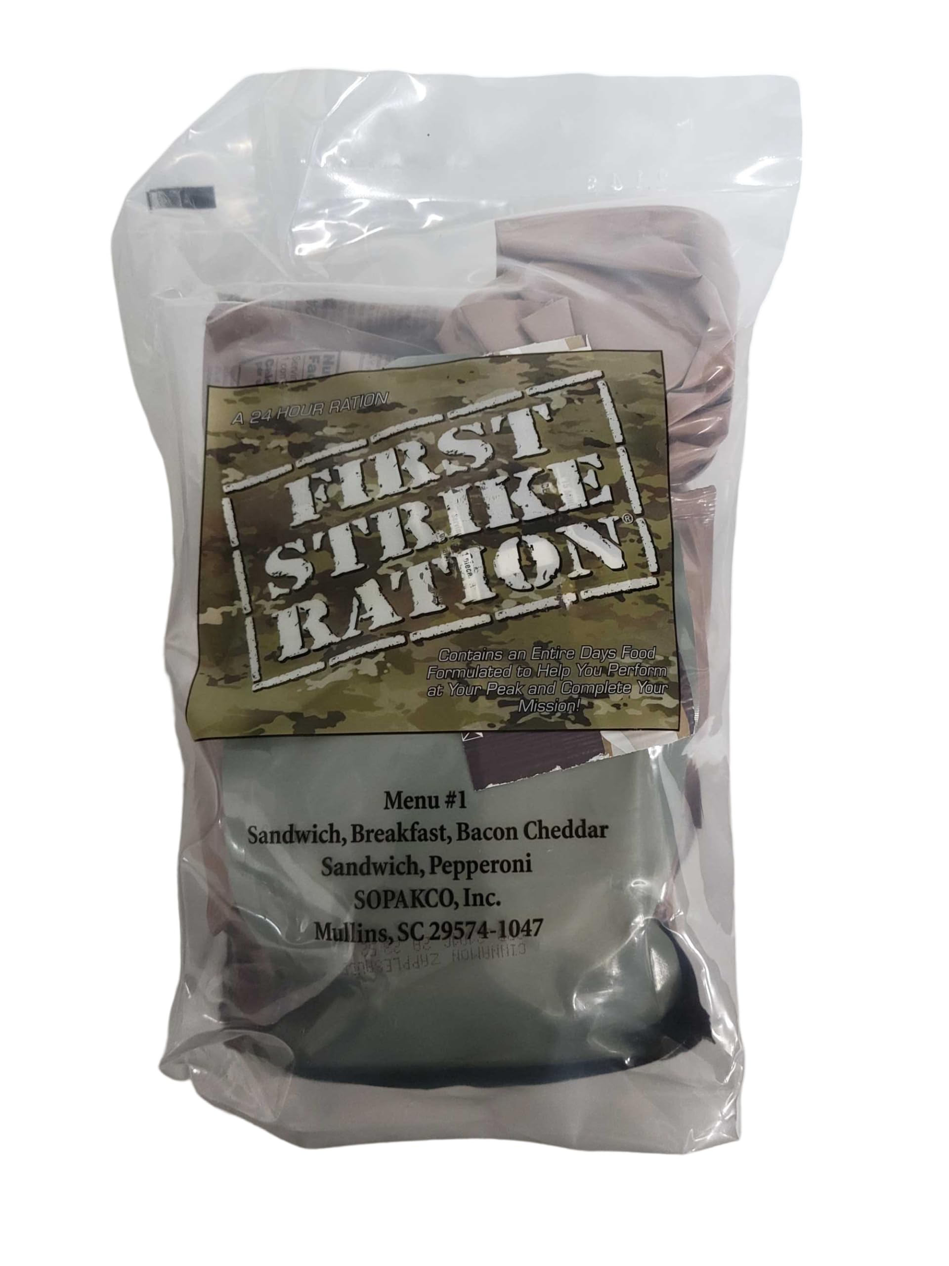 Authentic USGI First Strike Rations (FSR)- 24 hour MRE - Inspection Year 2025 or Newer. 9 Menu options. (1: Pepperoni Sandwich)