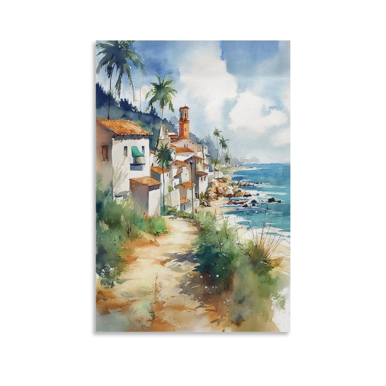 LCYNNH San Juan Puerto Rico Watercolor 20x30inch(50x75cm) Vintage Travel Poster Watercolor Canvas Art