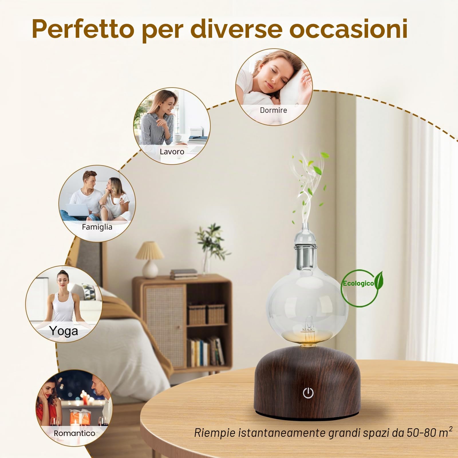 Diffusore senz'acqua per oli essenziali Lychee senza fili, a batteria, diffusore di arromaterapia, nebulizzatore per nebbia con 2 modalità, inizio ciclo, per ambienti da 50 a 80 m² Home Off