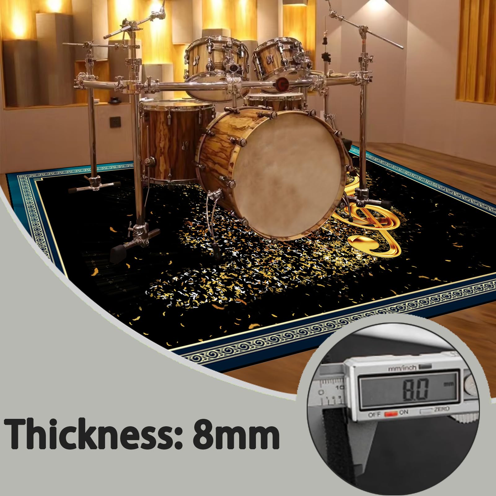 Tappeto Batteria Elettronica Antiscivolo Tappeti Batteria Acustica Tappeto A Tamburo Insonorizzante per Grancassa Rullante E Altri Componenti del Set di Tappetini Tappetino Insonorizzato 200 x 170 cm
