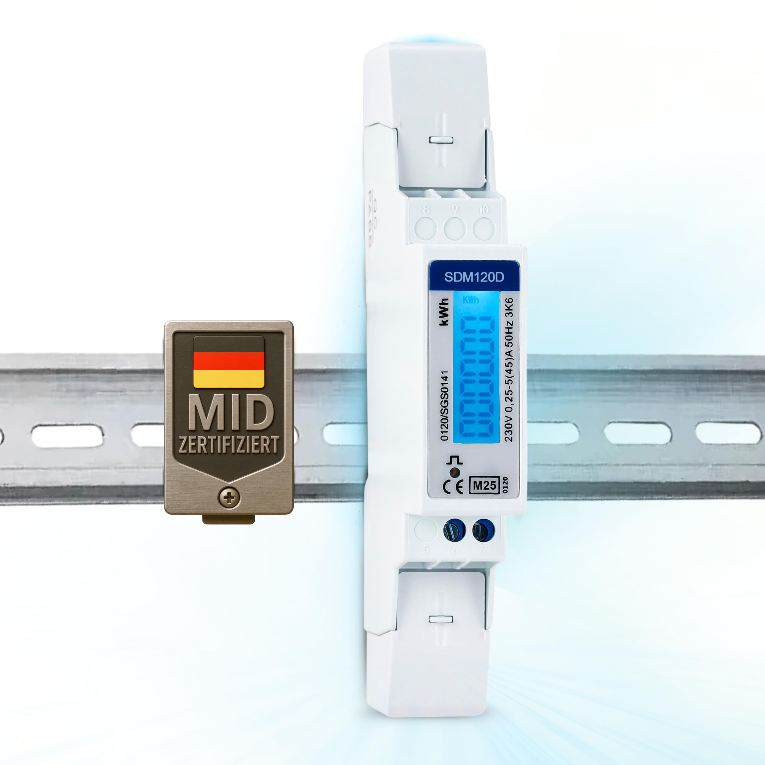 SDM120D-MID Electricity Usage Meter - Single Phase - Pulse Output 1000imp - 45A kWh Mains, Low Cost Din Rail with Pulse Meter & LCD Display (Without Backlight) - MID Certified/Calibrated