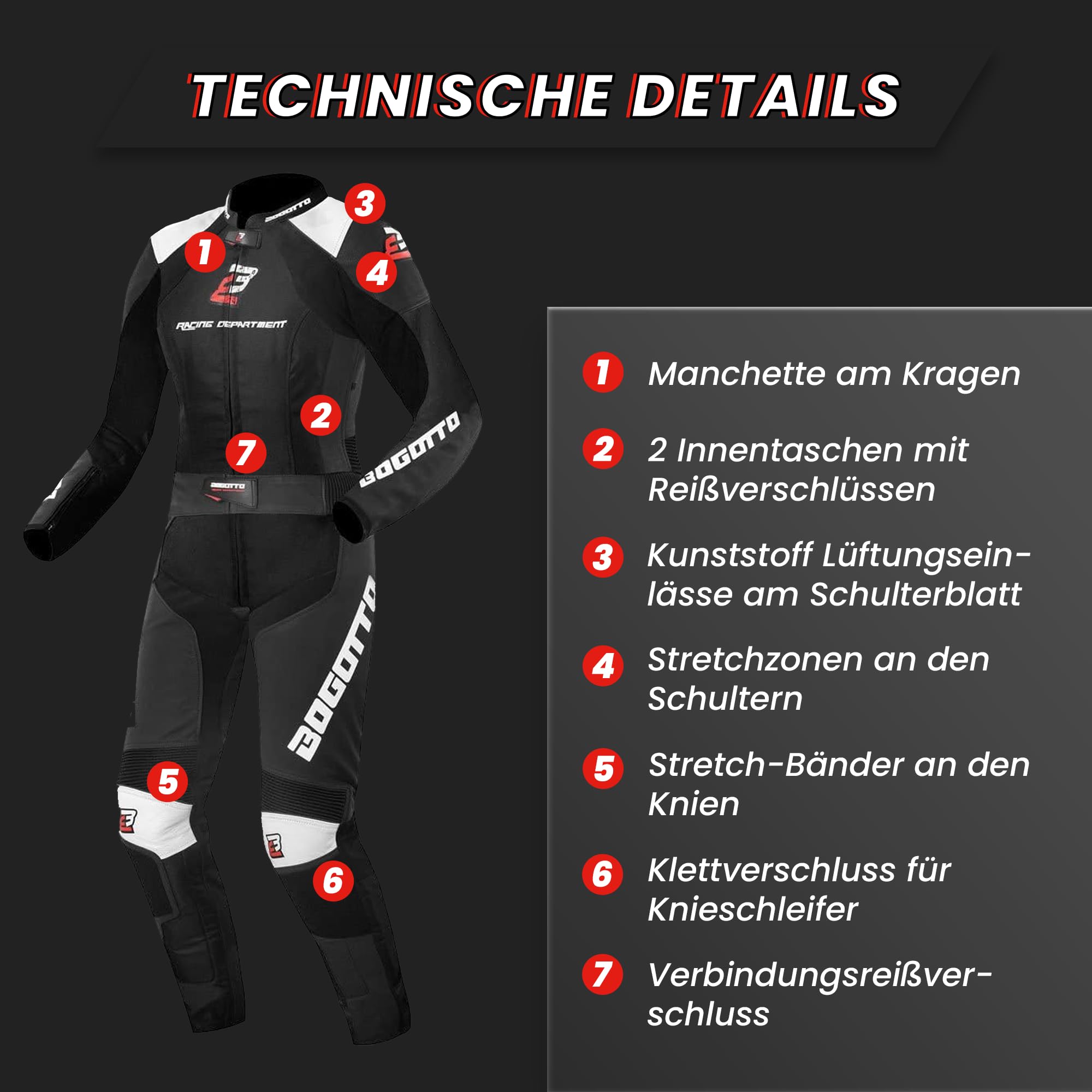 Bogotto Losail 2-Teiler Damen Motorrad Lederkombi, schwarz, 36