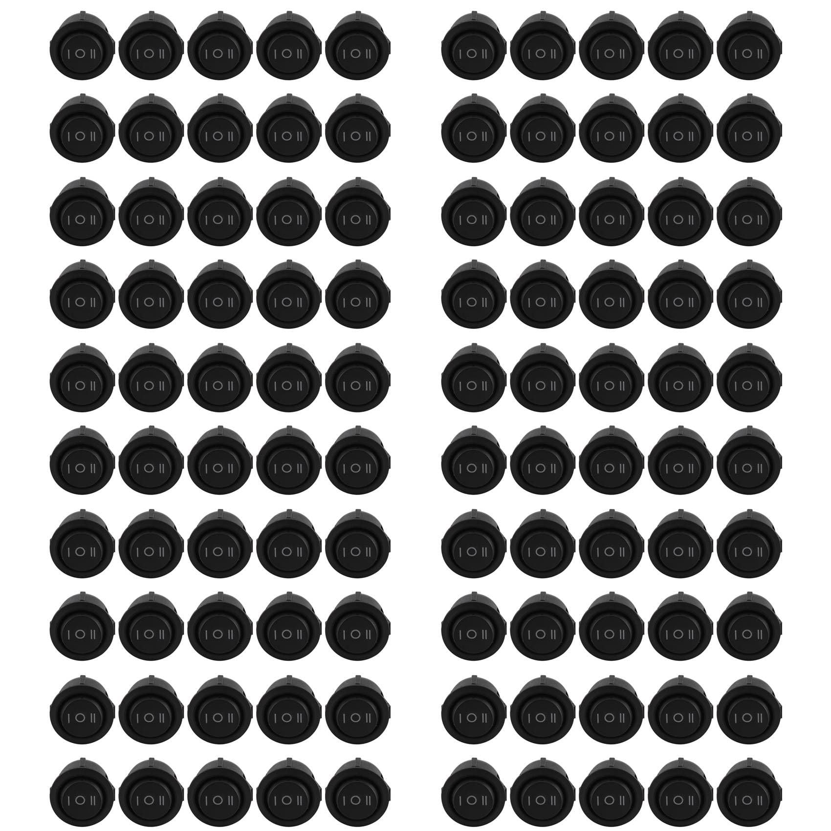Jnchdghwa Black 100 Pcs X On/Off/On 3 Position Spdt Round Boat Rocker Switch 6A/250V 10A/125V Ac