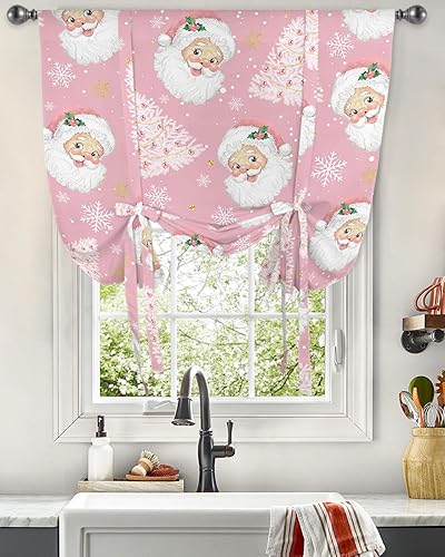 Miniatura 3 de Cortinas de Navidad rosas con lazo de Papá Noel de 45 pulgadas de largo, cortinas de ventana de cocina rosa para árbol de Navidad, cortinas para