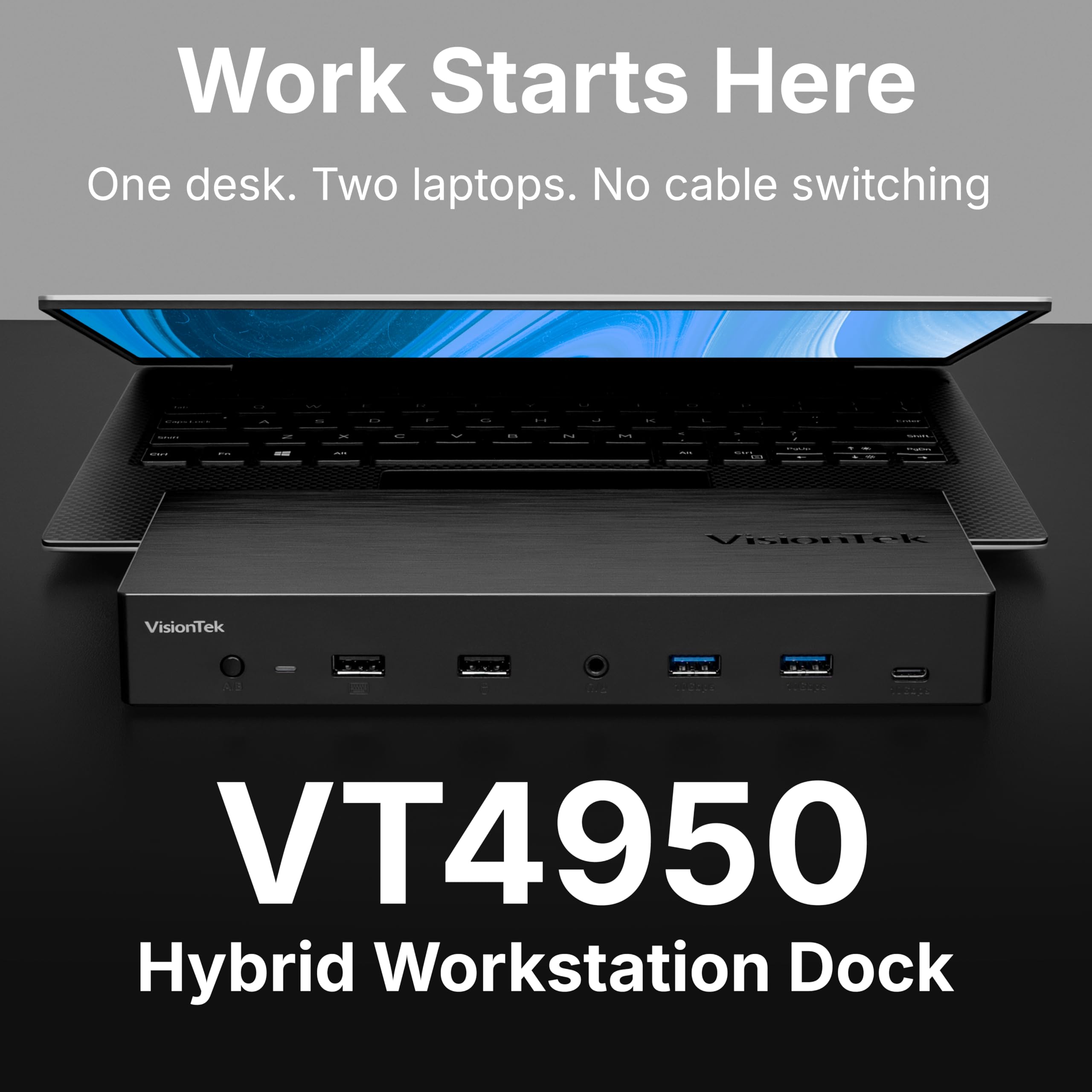 VisionTek VT4950 Stacja dokująca KVM USB-C – podwójne ładowanie 100 W, potrójny wyświetlacz 4K, 4 x USB, 1 x USB-C, Ethernet i audio, do Windows, 7 portów USB, Mac i Chrome OS 901520, 20 cm dł. x 8,6