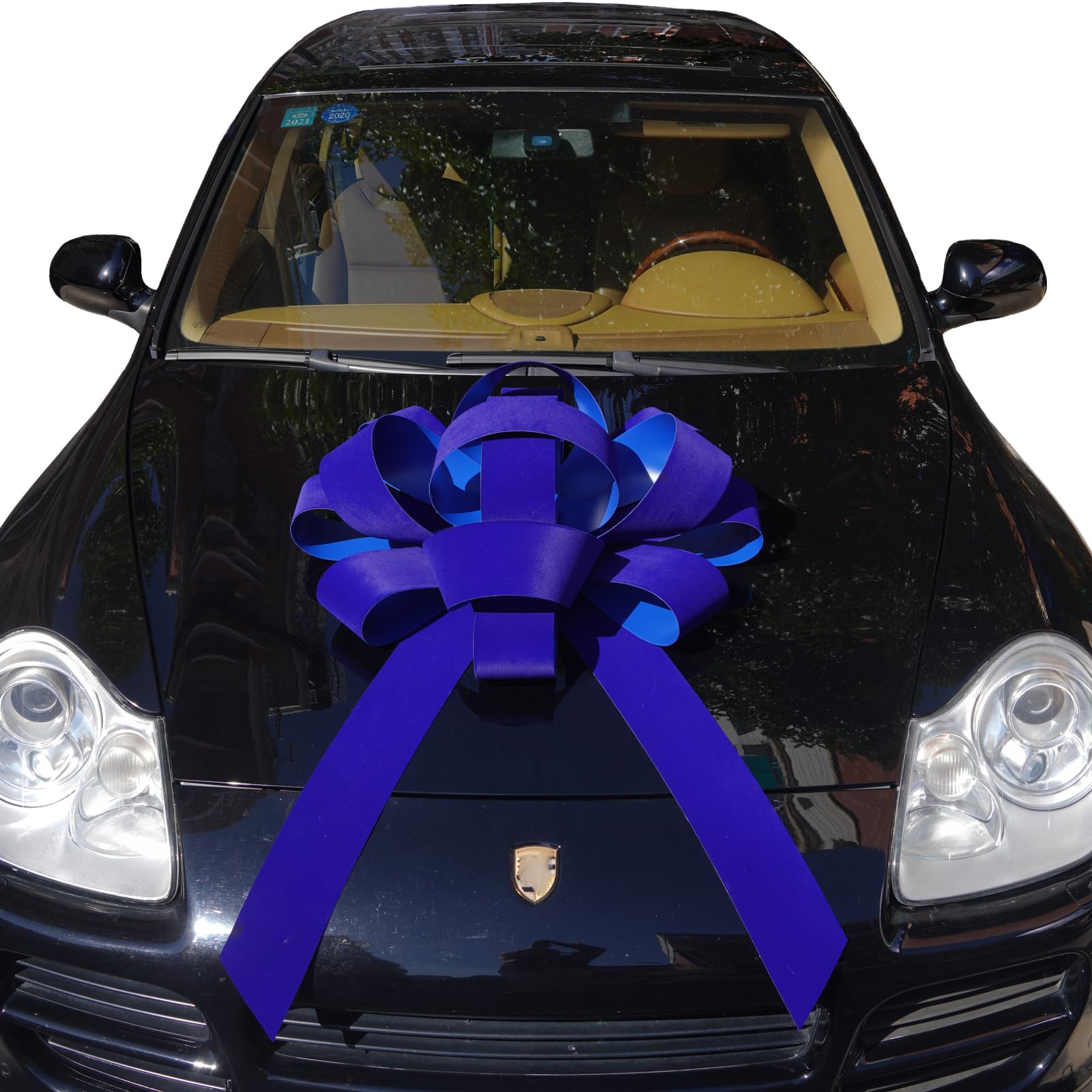 Nœud géant de voiture en velours bleu de 76,2 cm avec base magnétique anti-rayures, résistant aux intempéries et imperméable (lot de 1)