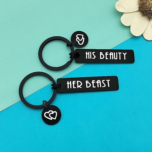 Vista 3 de Regalos para parejas para él y ella, su belleza, su bestia, juego de llaveros a juego para él y para ella, regalo para novio, novia, día de San