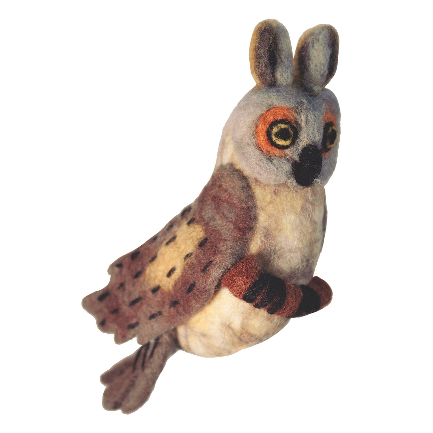 Global Crafts Wild Woolies Felt Bird Garden Theme Ornament for Home or Holiday Tree - Great Horned Owl