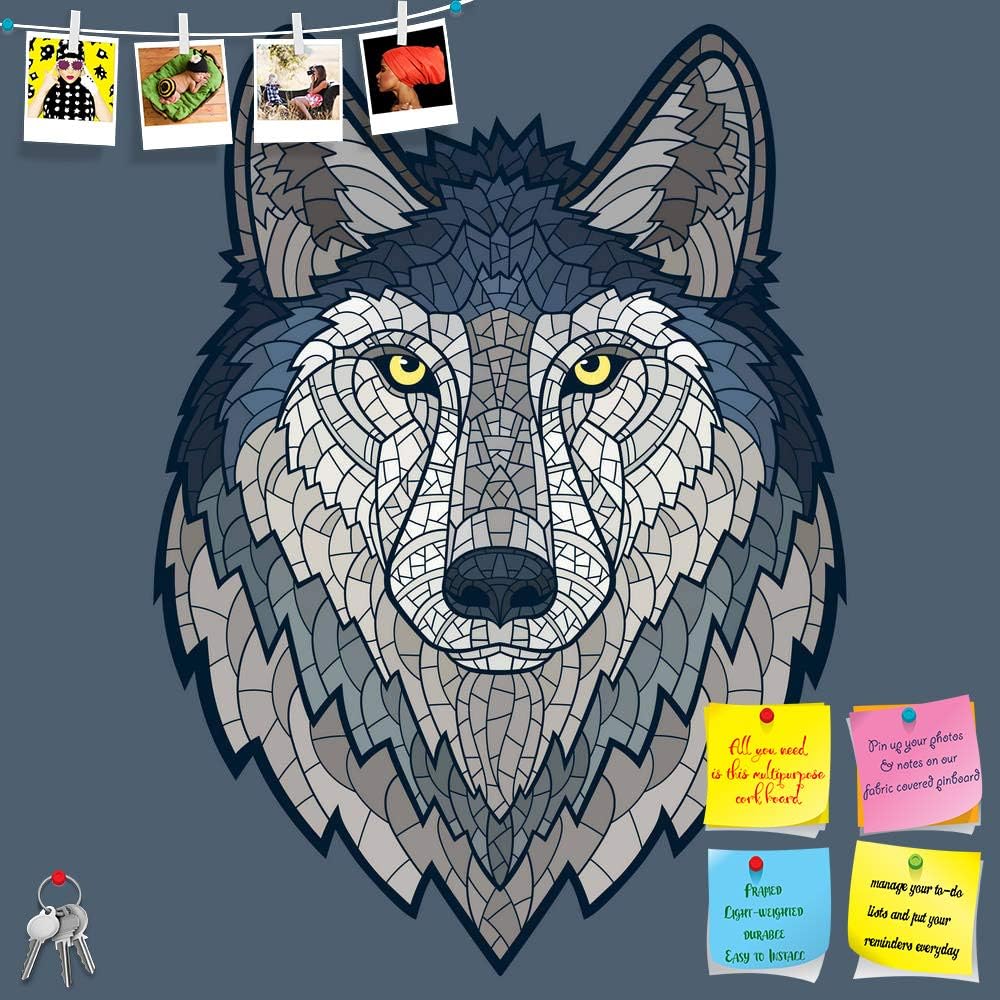 ArtzFolio Wolf Head Mascot Bulletin Board Notice Pin Board | Vision Soft Board Combo with Thumb Push Pins | Frameless 24 x 24 inch (61 x 61 cms)