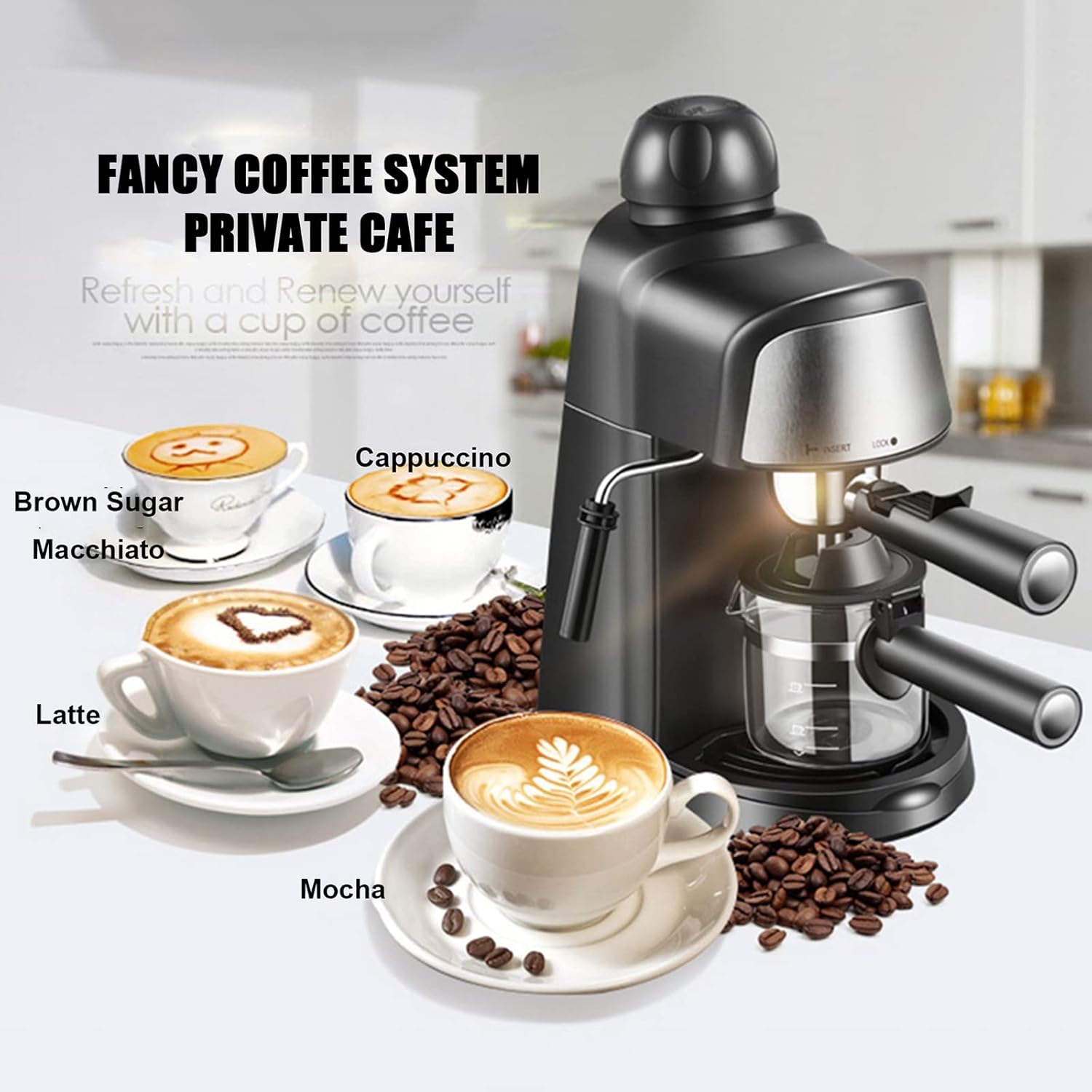 Espresso Machine, Semi Automatic Italian Coffee Maker Machine with Steam Milk Frother, 240ML 5 Bar Cappuccino Latte Mocha Espresso Coffee Maker Home Mini Steam Fancy Milk Foam