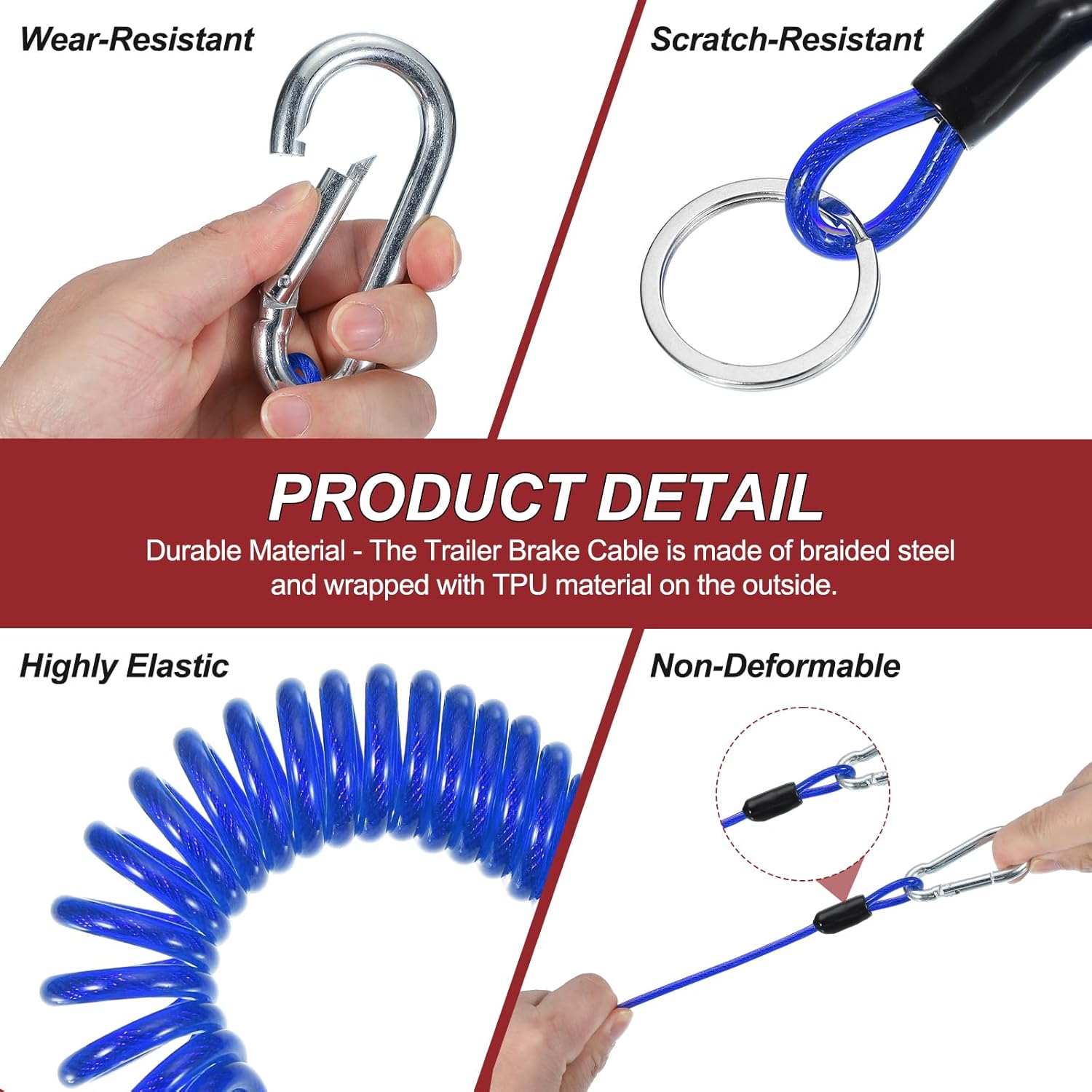 PATIKIL 3 ft Breakaway Trailer Cable,Trailer Brake Away Cable Safety Cable Strap Spring Towing Coiled Wire with Clip for RV Trailer Emergency Breakaway Switch, Blue - Image 3