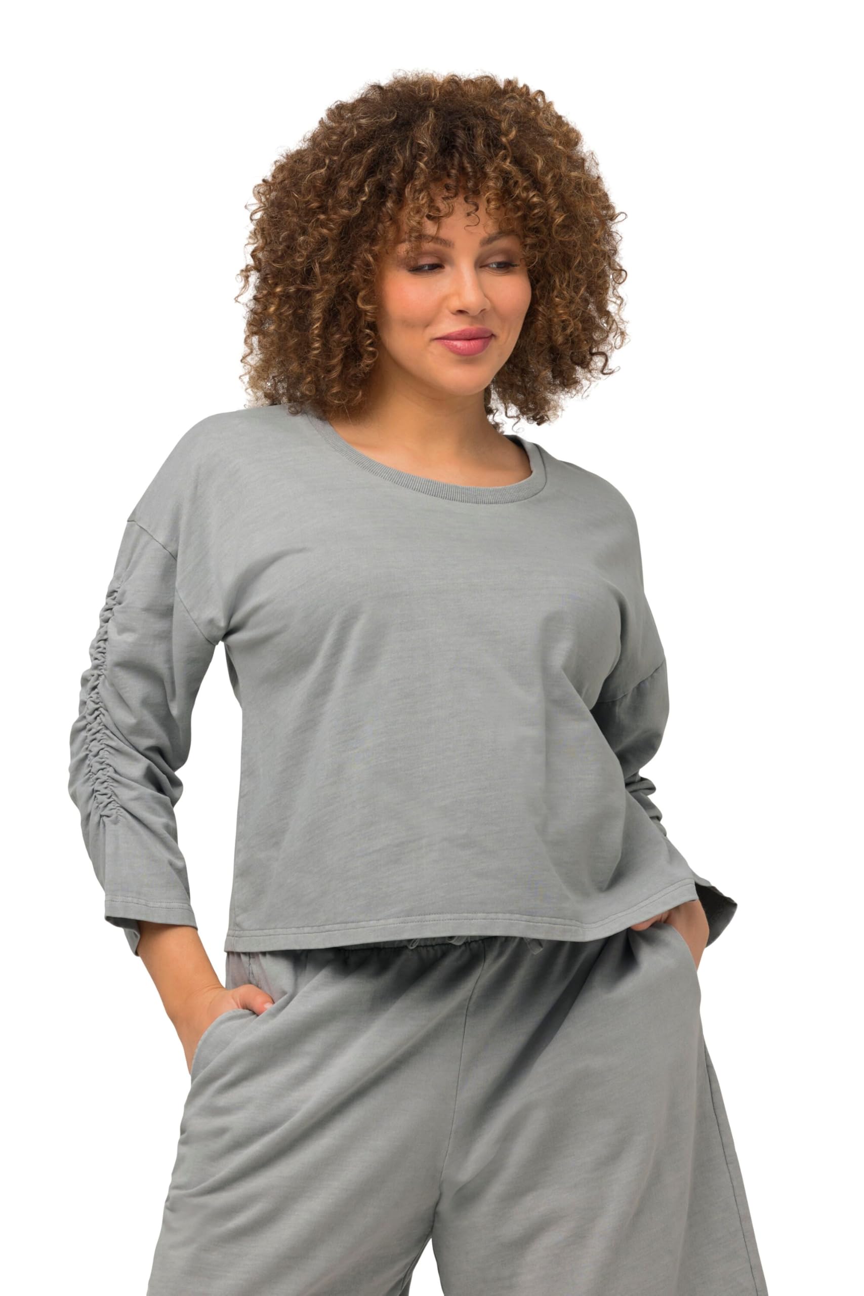 Ulla Popken Damen große Größen Übergrößen Plus Size Sweatshirt, kurz, Oversized, Rundhals, 3/4-Arm 814307