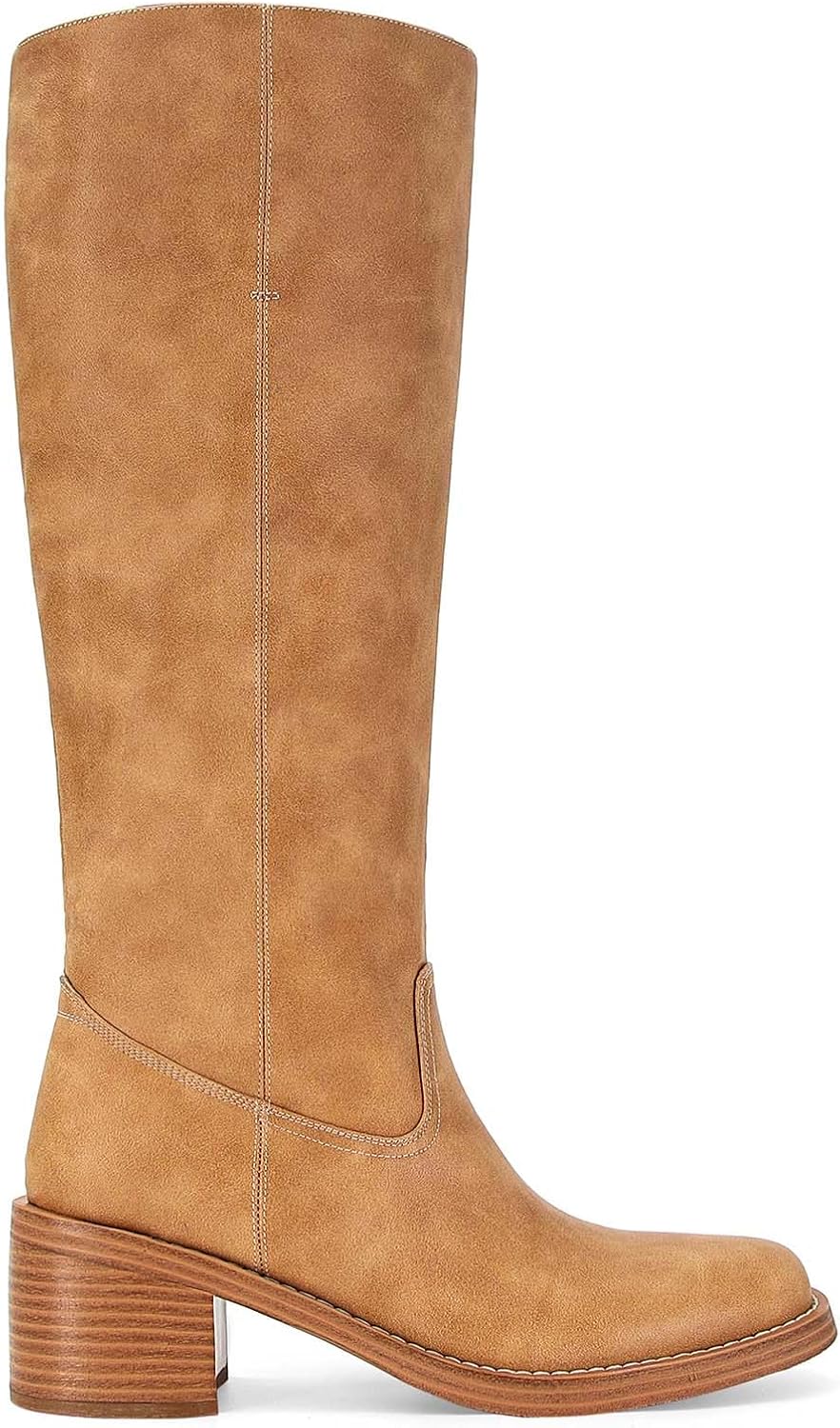 Womens Banana Knee High Boots Square Toe Comfortable Campus Boots Block Heel Riding Boots Wide Calf Long Tall Boots - Image 4