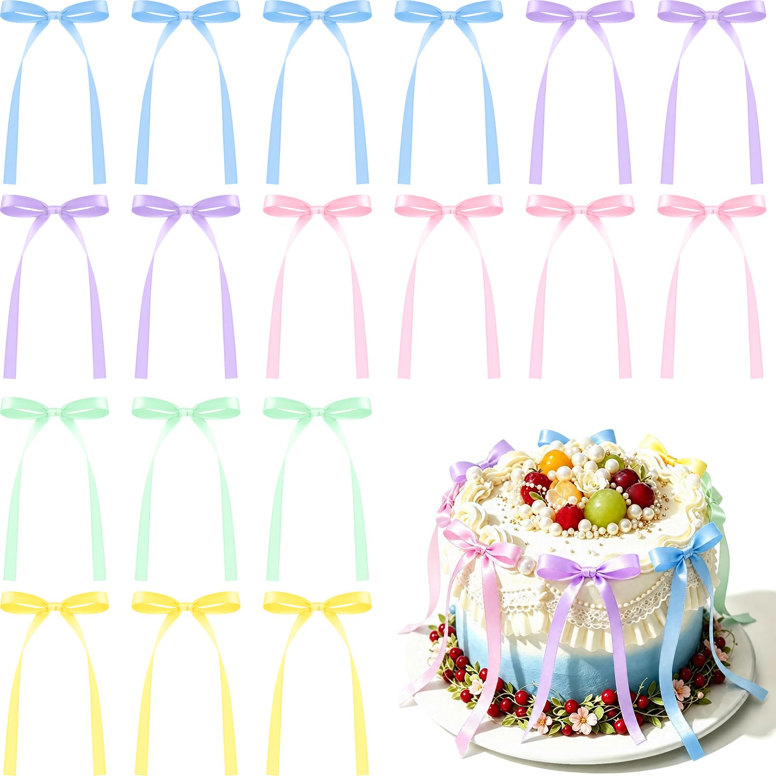 NEBURORA 50 Pcs Colorful Bows for Cake Decoration Party Ribbon Bowknots