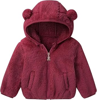 Baby Toddler Boys Girls Fleece Jacket with Hood Zip Up Cute Bear Coats for Infant Boys Girls Fuzzy Jacket with Ear 1-5T