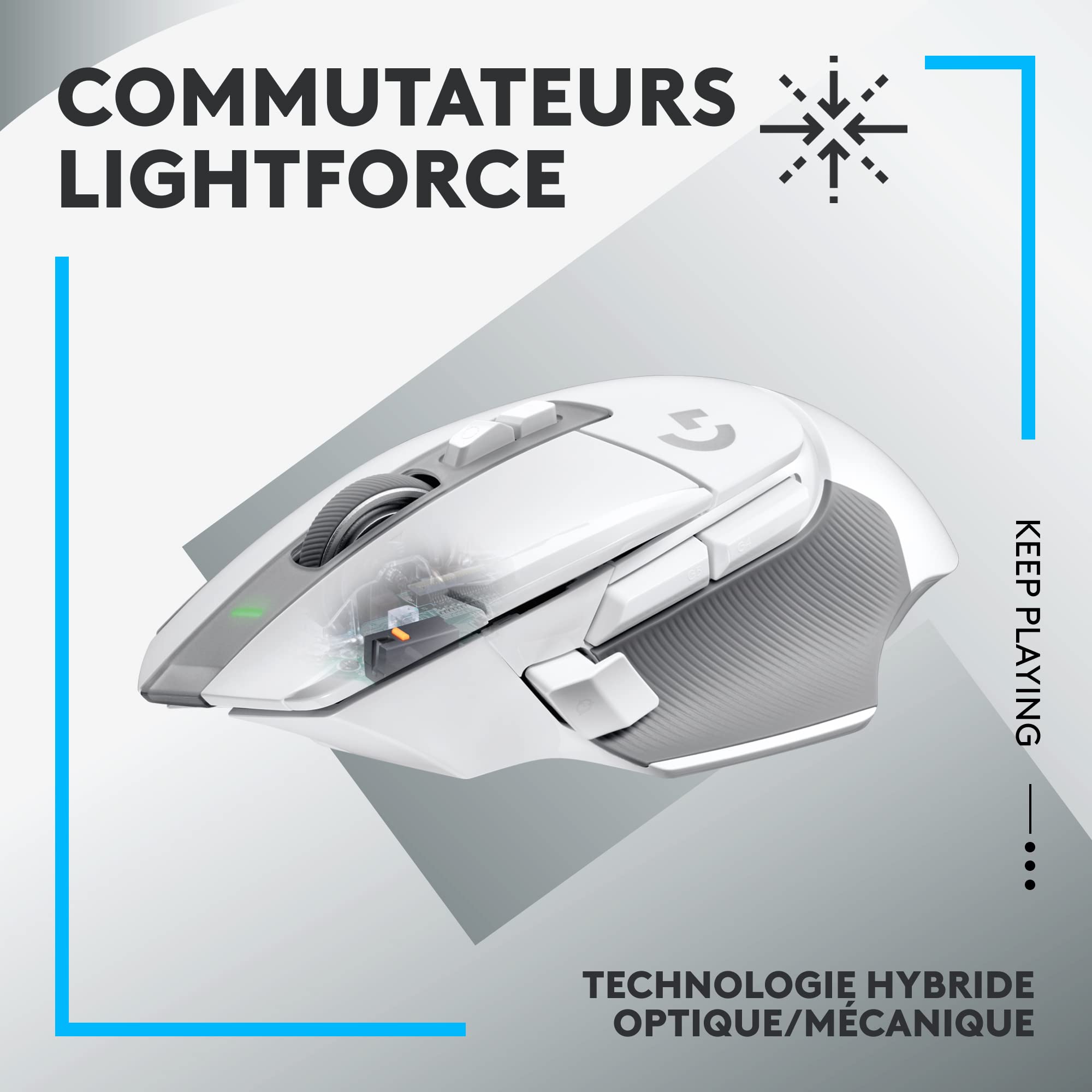 Logitech G G502 X Lightspeed Souris Gaming sans Fil - Souris Optique avec Boutons optiques-mécaniques Hybrides LIGHTFORCE, Capteur Gaming Hero 25K, Compatible PC - macOS/Windows - Blanc