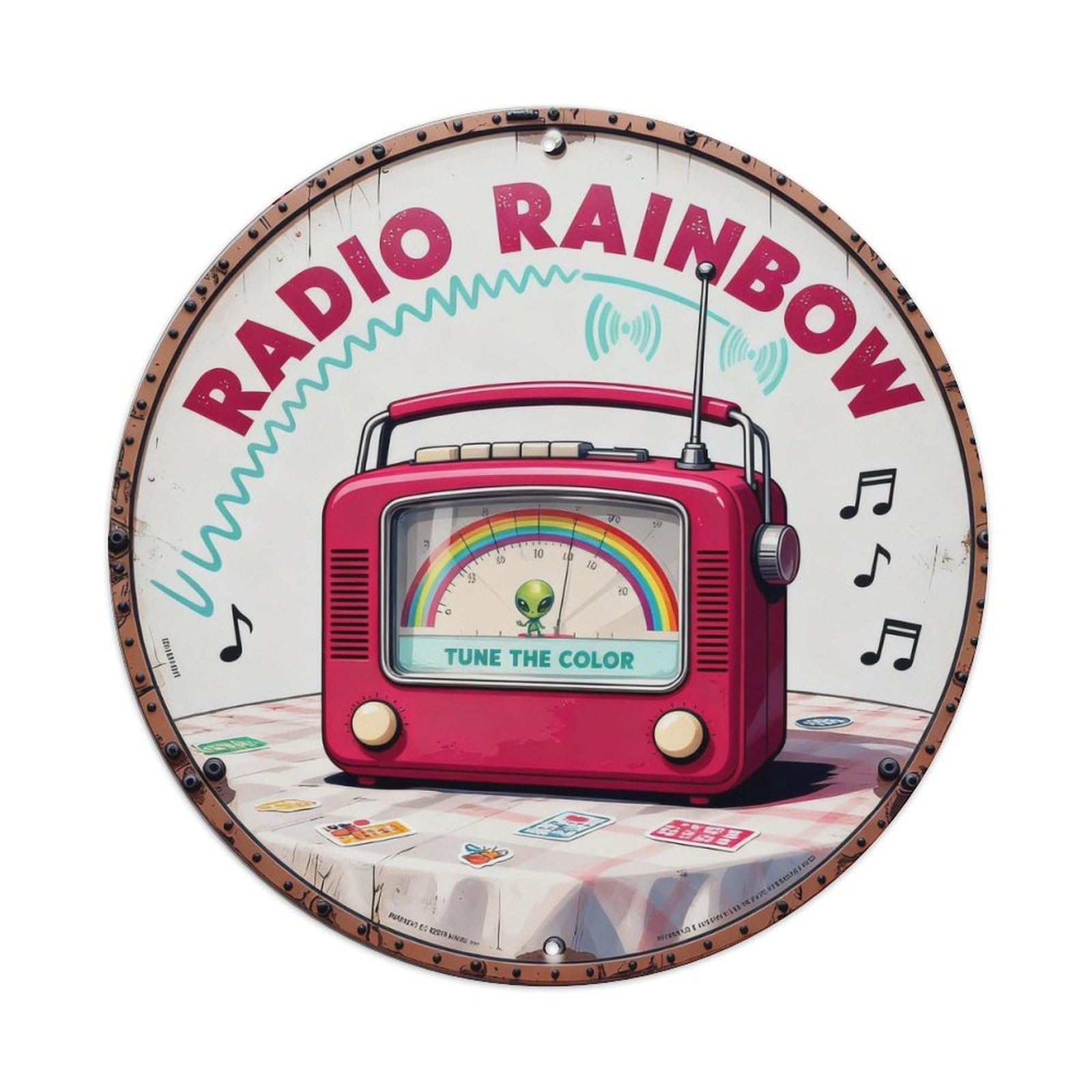 Radio Rainbow Sign Metal Tin Sign Plaque