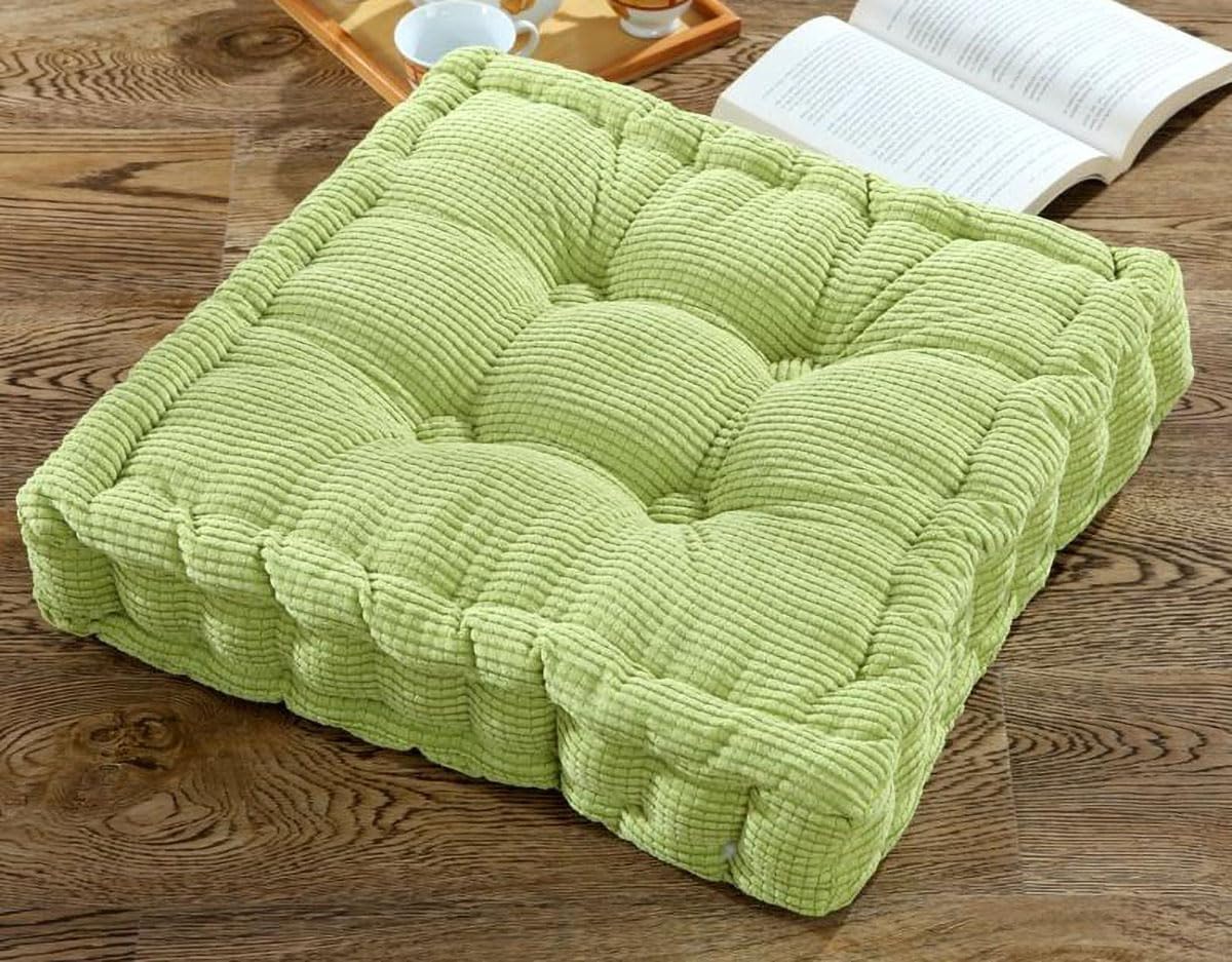 YUNZLAN Floor Pillow Cushion, Square Round Meditation Cushion,Corduroy Seat Cushion,Decorative Chair Cushion Pad Indoor Outdoor (19.7×19.7inch(×50cm, Green，Square)