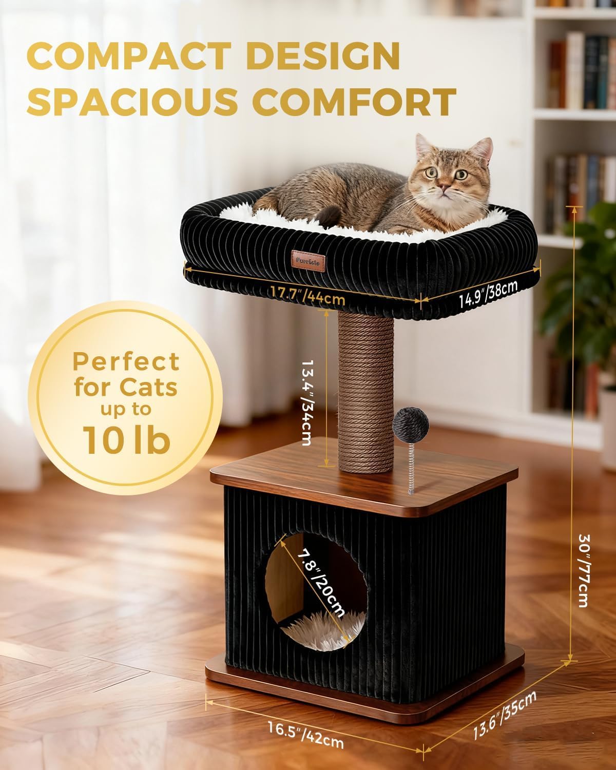 Modern Cat Tree for Indoor Cats, Nordic Loft Style, Cat Tower for Kitten with Sisal Scratching Posts, Soft Padded Beds & Cozy Condos, Floor-Mounted for Kittens & Adult Cats