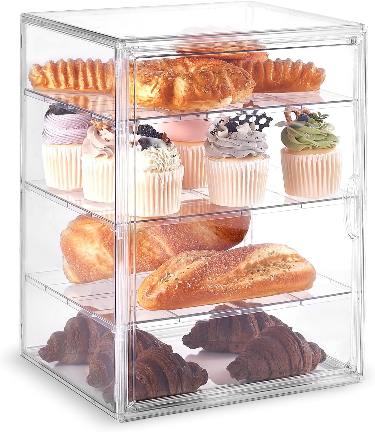 Pastry Display Case,Large Bread Box for Kitchen Countertop,4 Layers Adjustable Bakery Display Case,Clear Breadbox for Baked Goods Cookie Dessert Cupcake Kitchen Counter 15.5x11.4x9.9 Inch